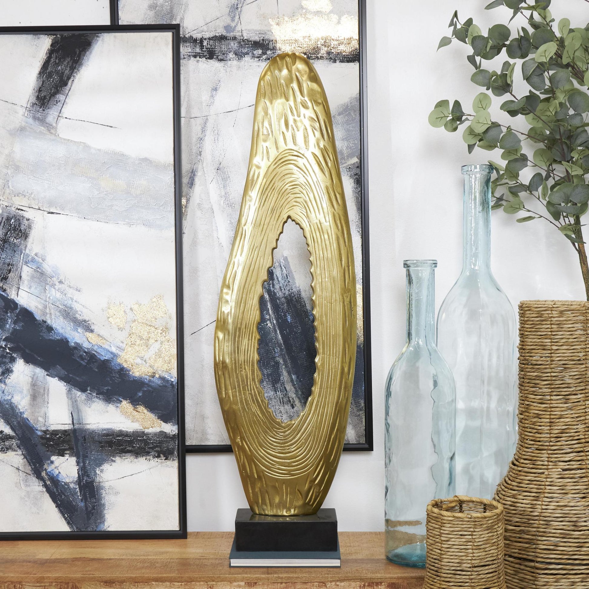 Abstract Aluminum Metal Teardrop Decorative Sculpture with Black Base