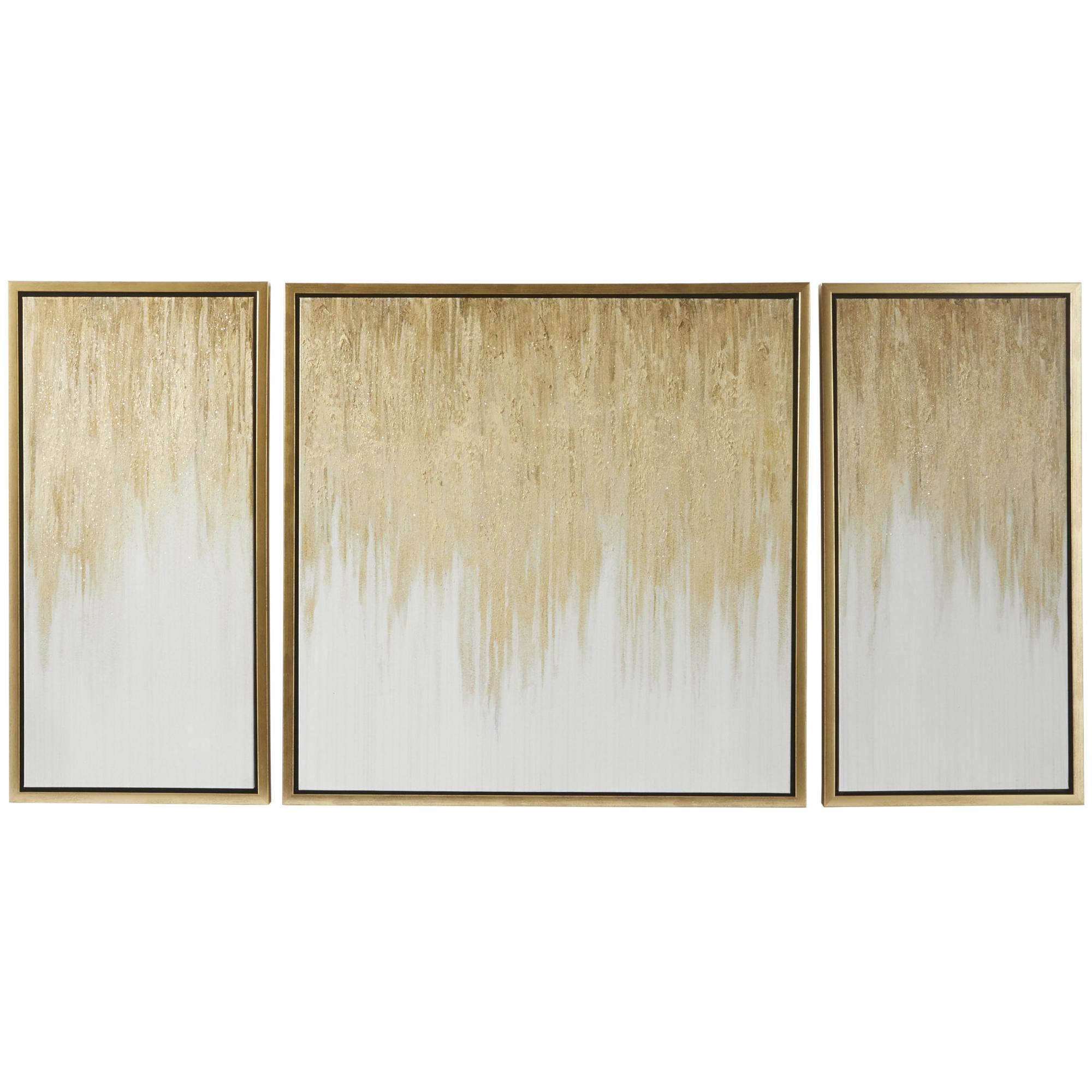 Set of 3 Geode Gold Canvas Ombre Living Room Framed Wall Art with Gold Frame
