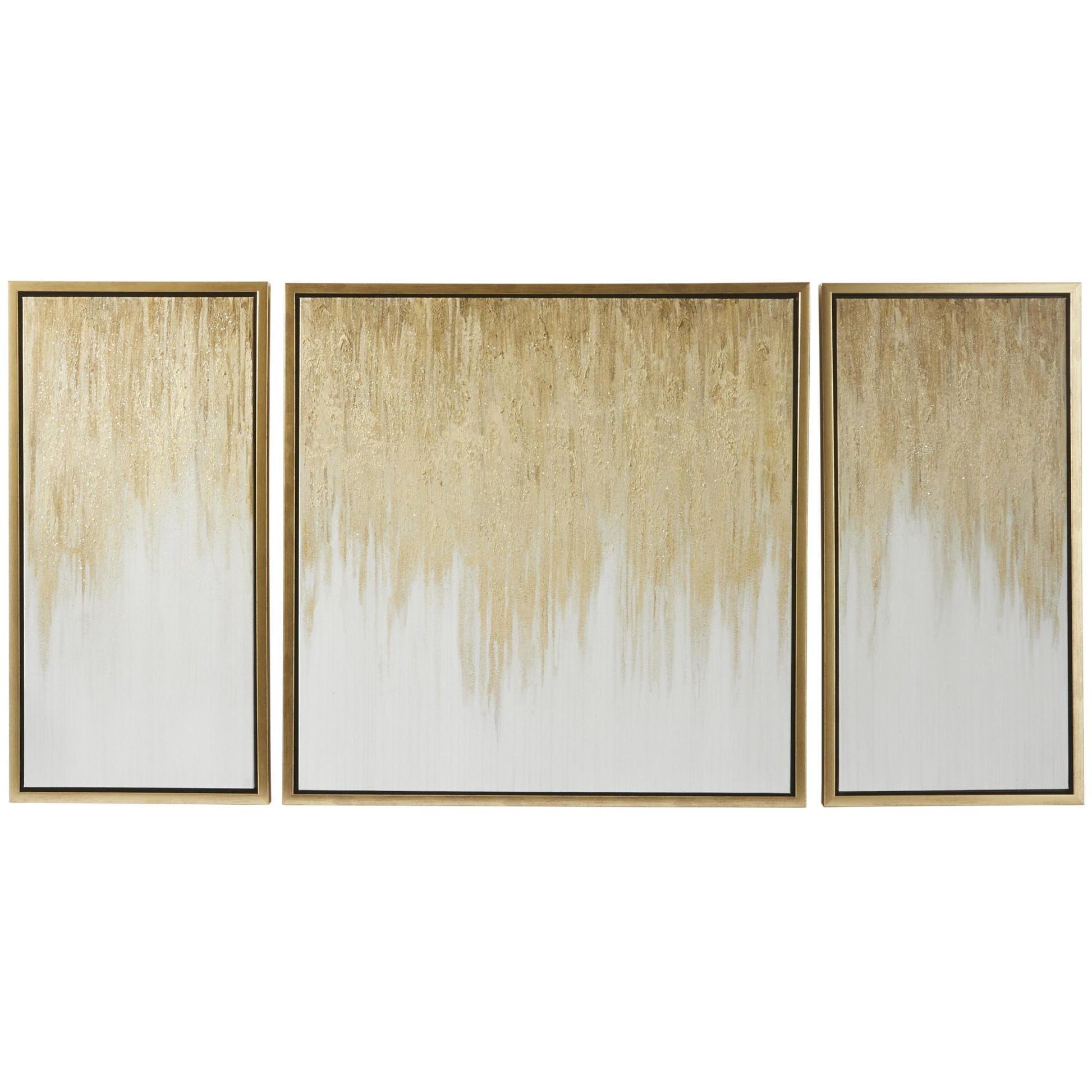 Set of 3 Geode Gold Canvas Ombre Living Room Framed Wall Art with Gold Frame