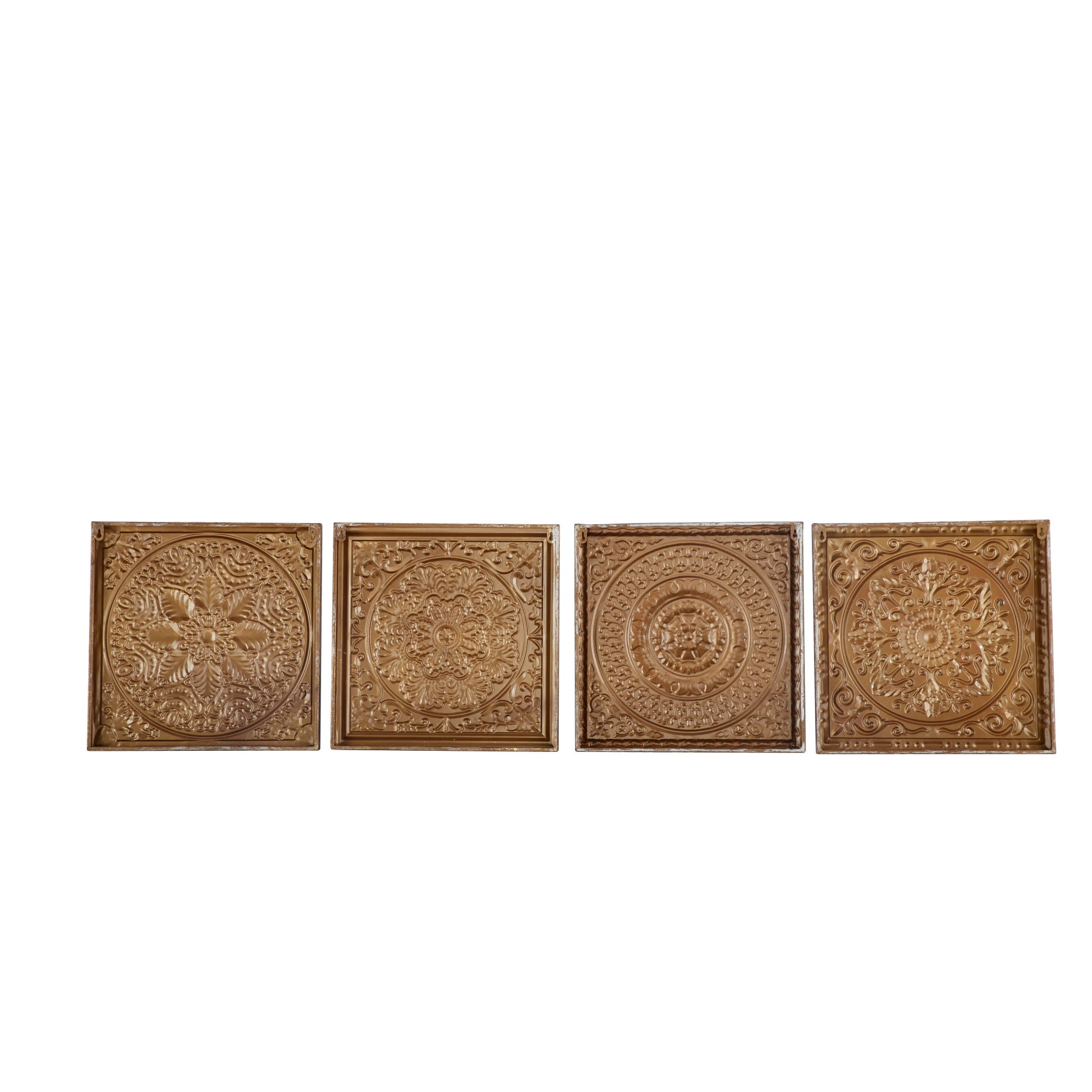 Set of 4 Scroll Gold Metal Home Wall Decor with Embossed Details