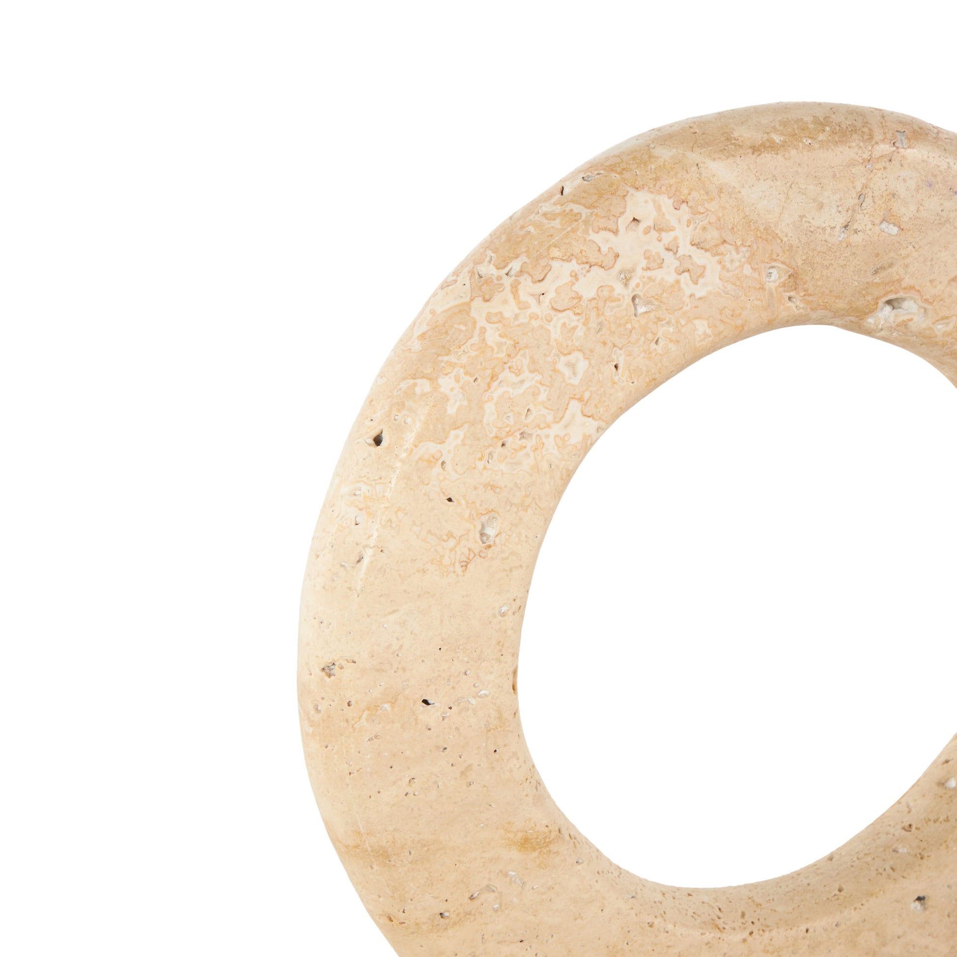 Abstract Cream Marble Ring Decorative Sculpture with White Base