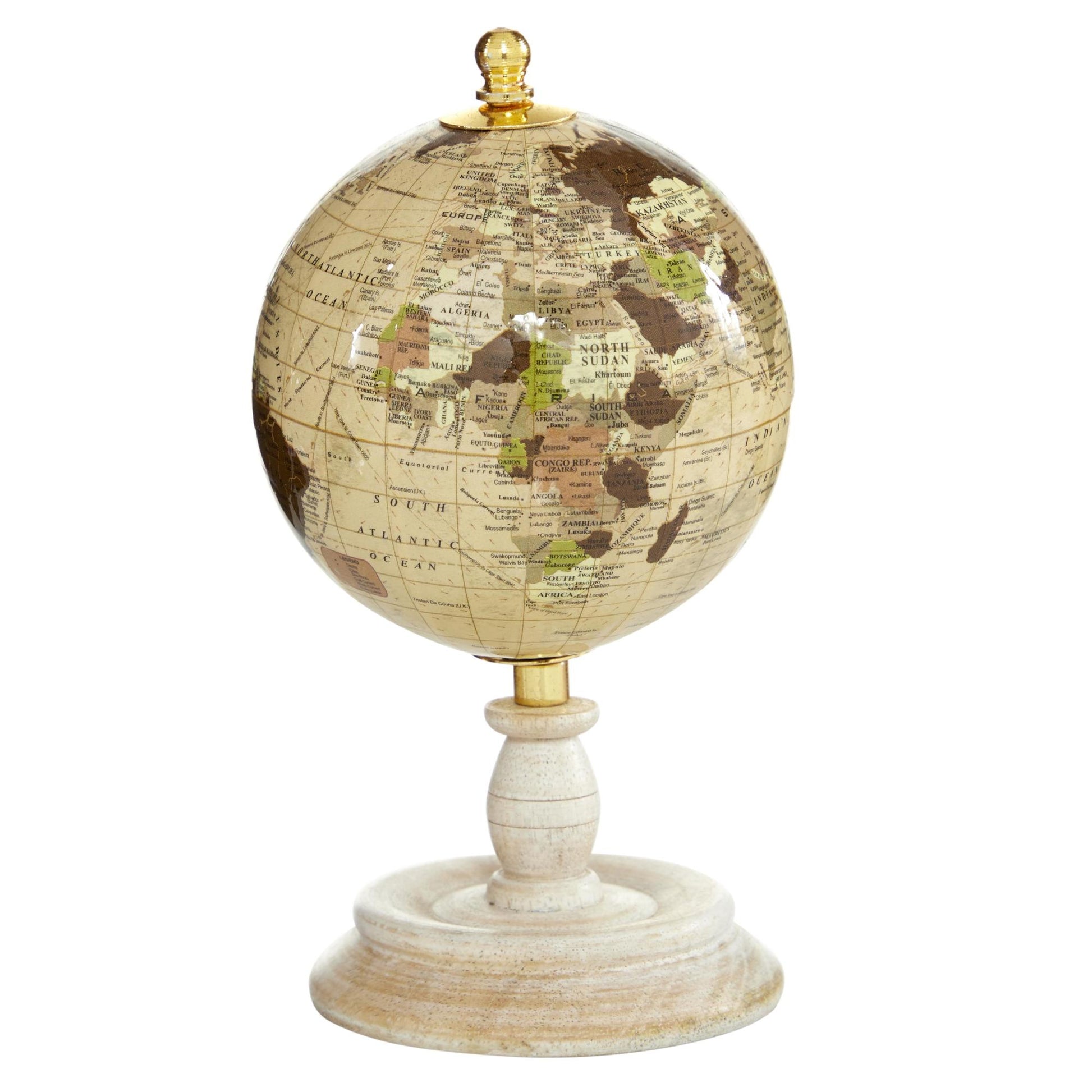 Set of 4 World Map Multi Colored Mango Wood Small Educational/Geographic Earth Globe