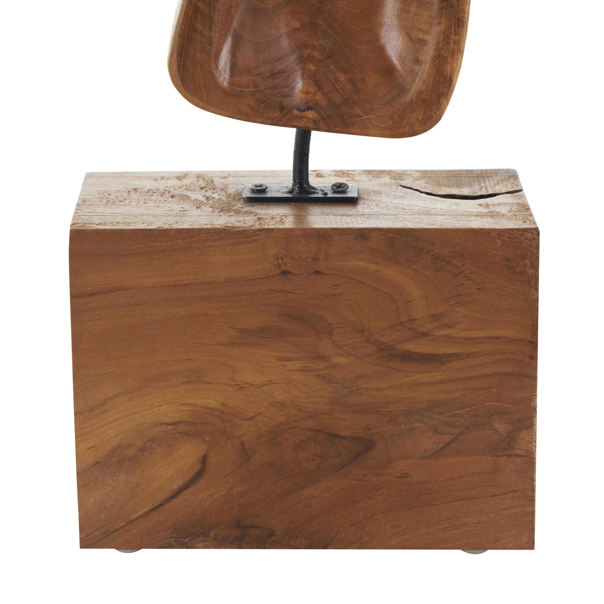 Abstract Brown Teak Wood Cutout Decorative Sculpture with Block Base