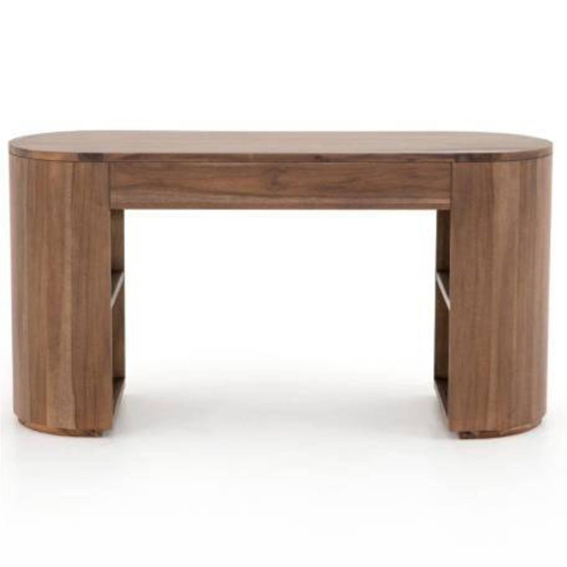Brown Wood Oval 1 Drawer Living Room Desk with Hollow Curved Legs and Hidden Shelves