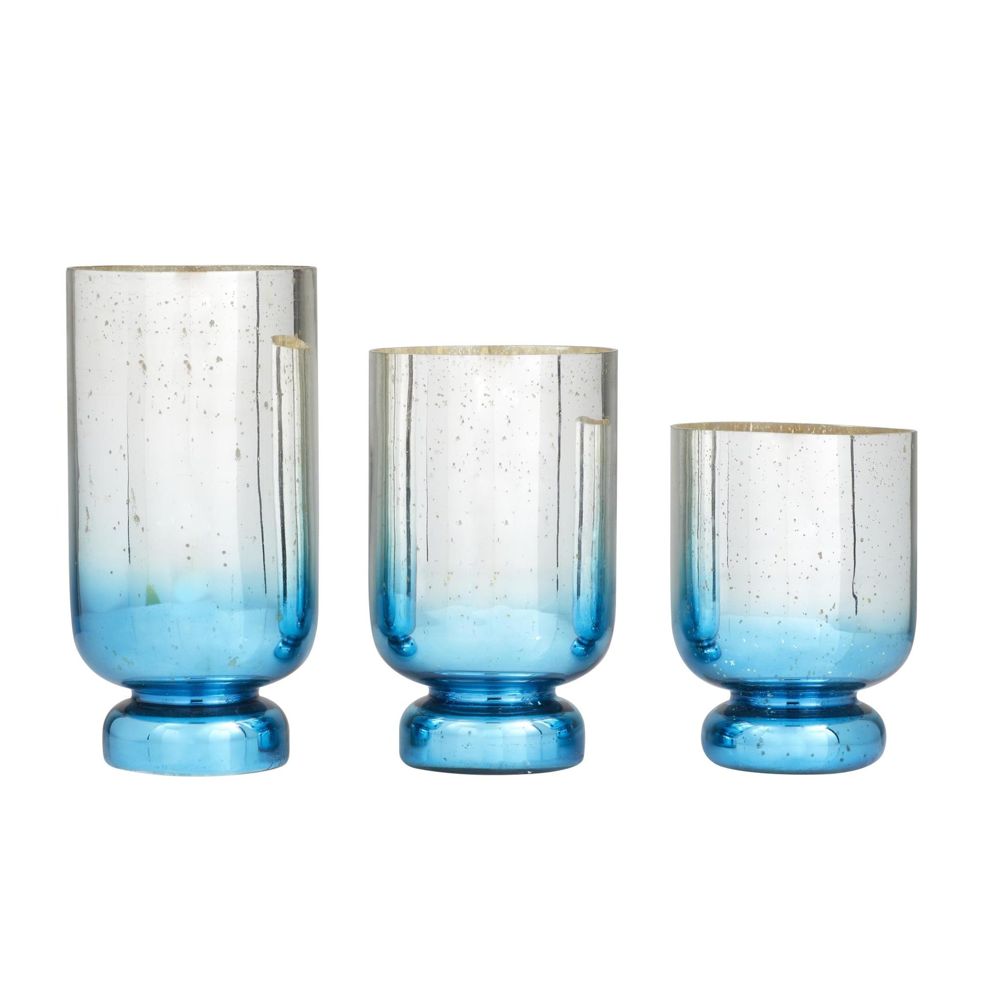 Set of 3 Glass Pillar Room Hurricane Lamp with Gold Interior