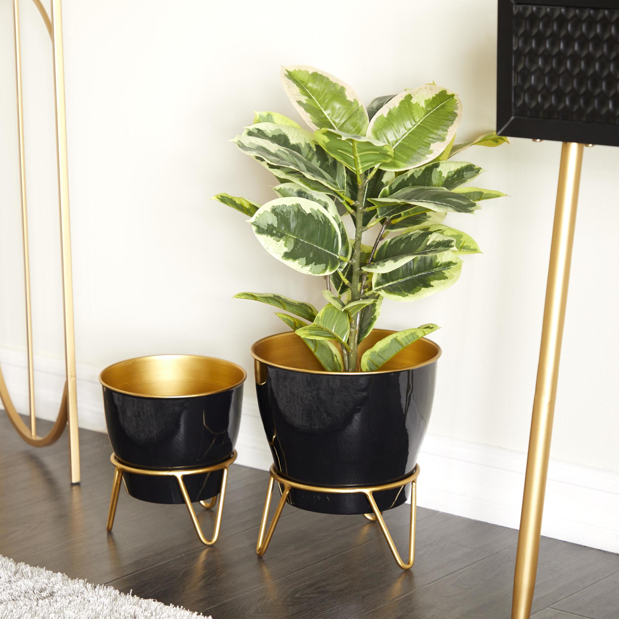 Set of 2 Metal Indoor Outdoor Planter with Removable Stand