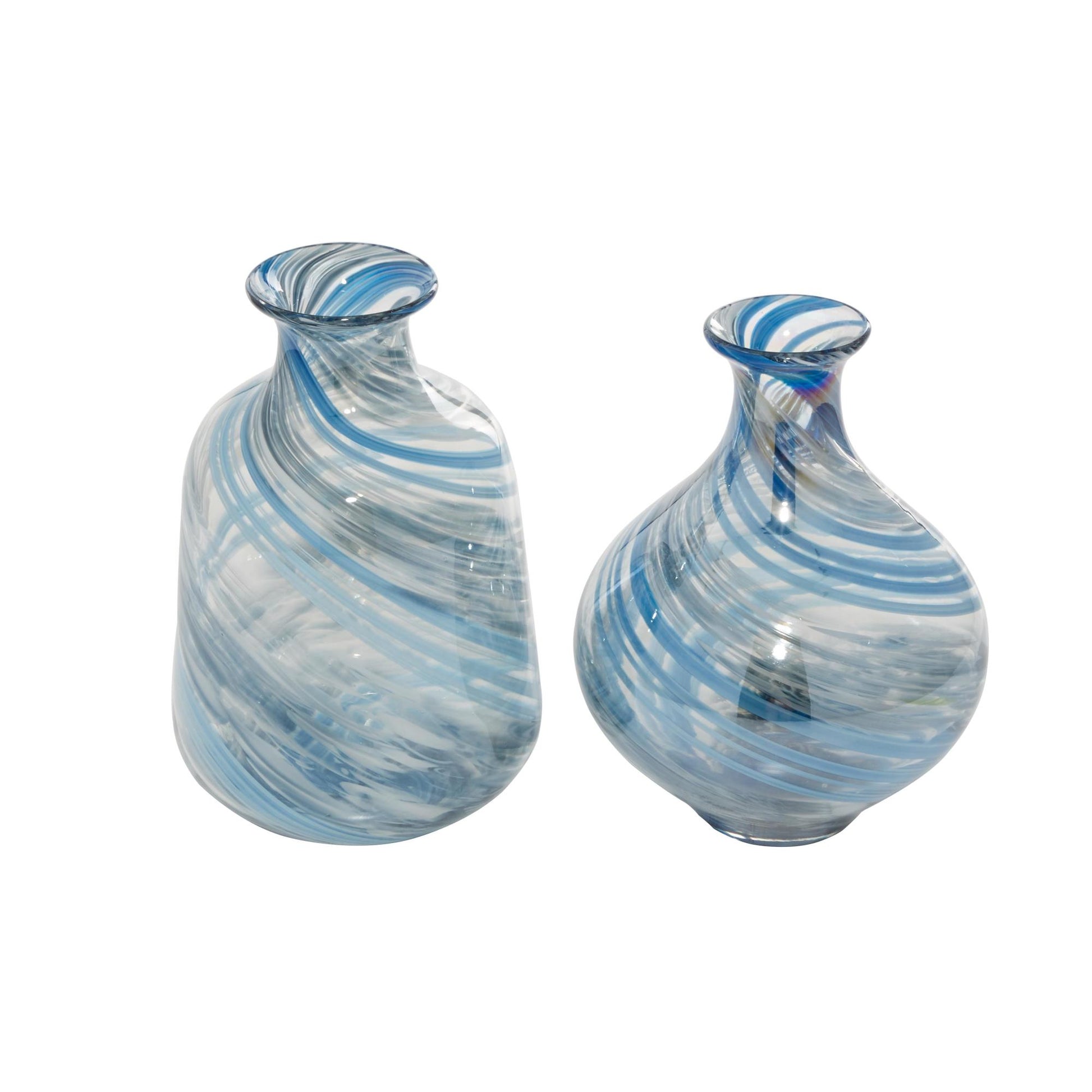 Set of 2 Blue Glass Handmade Blown Decorative Vase