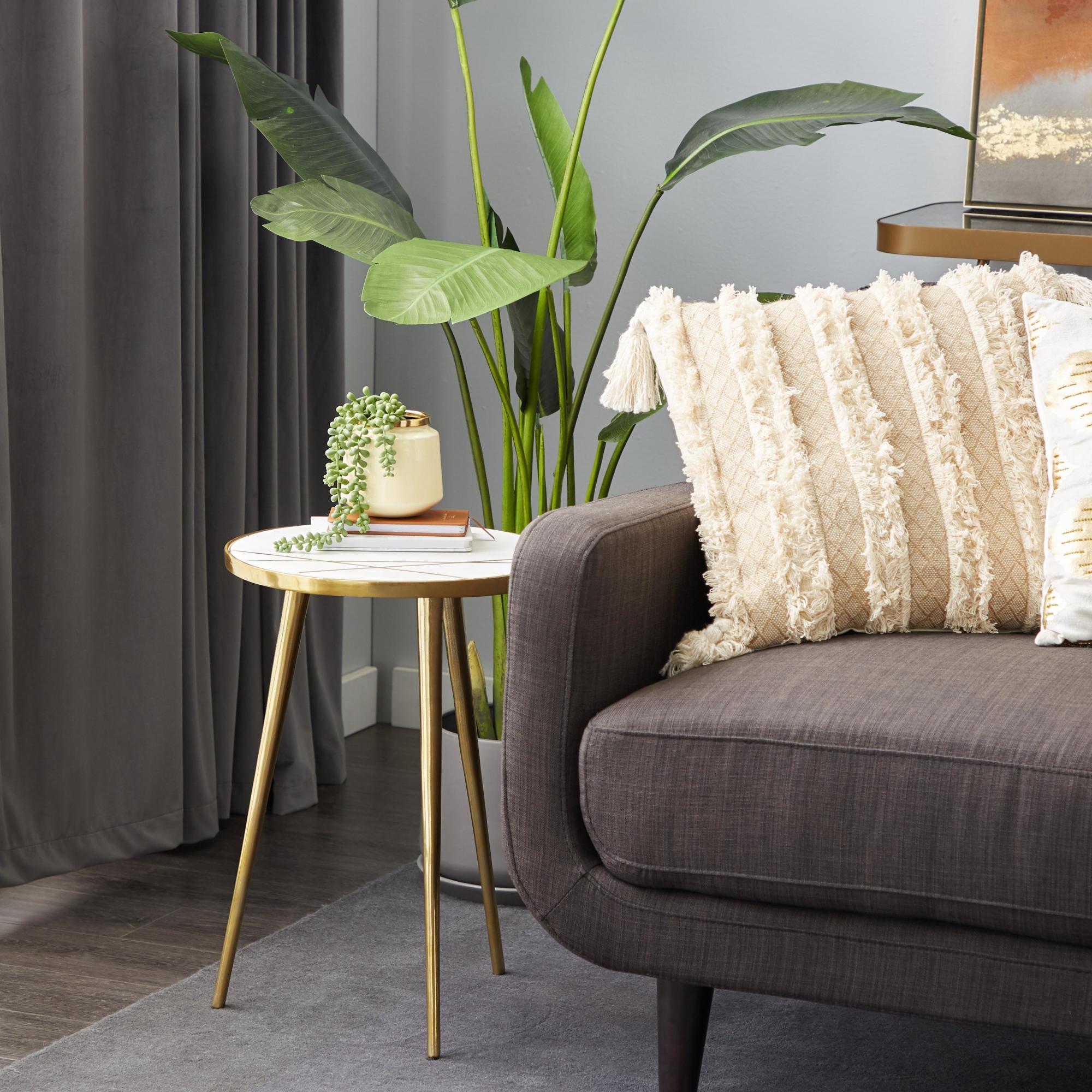 Gold Aluminum Metal Side End Accent Table with Marble Top