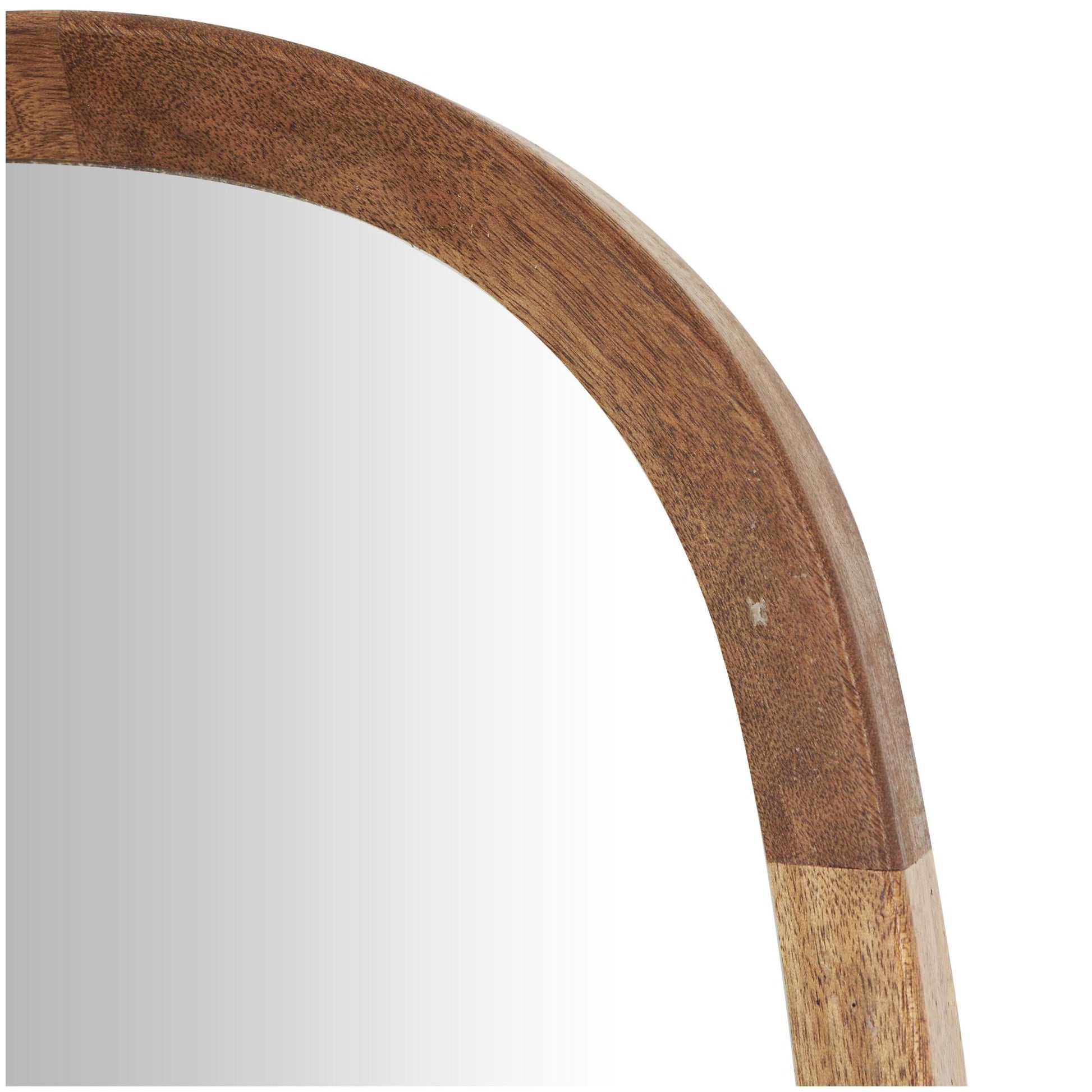 Brown Wooden Room Wall Mirror with Natural Wood Grain and Rounded Edges