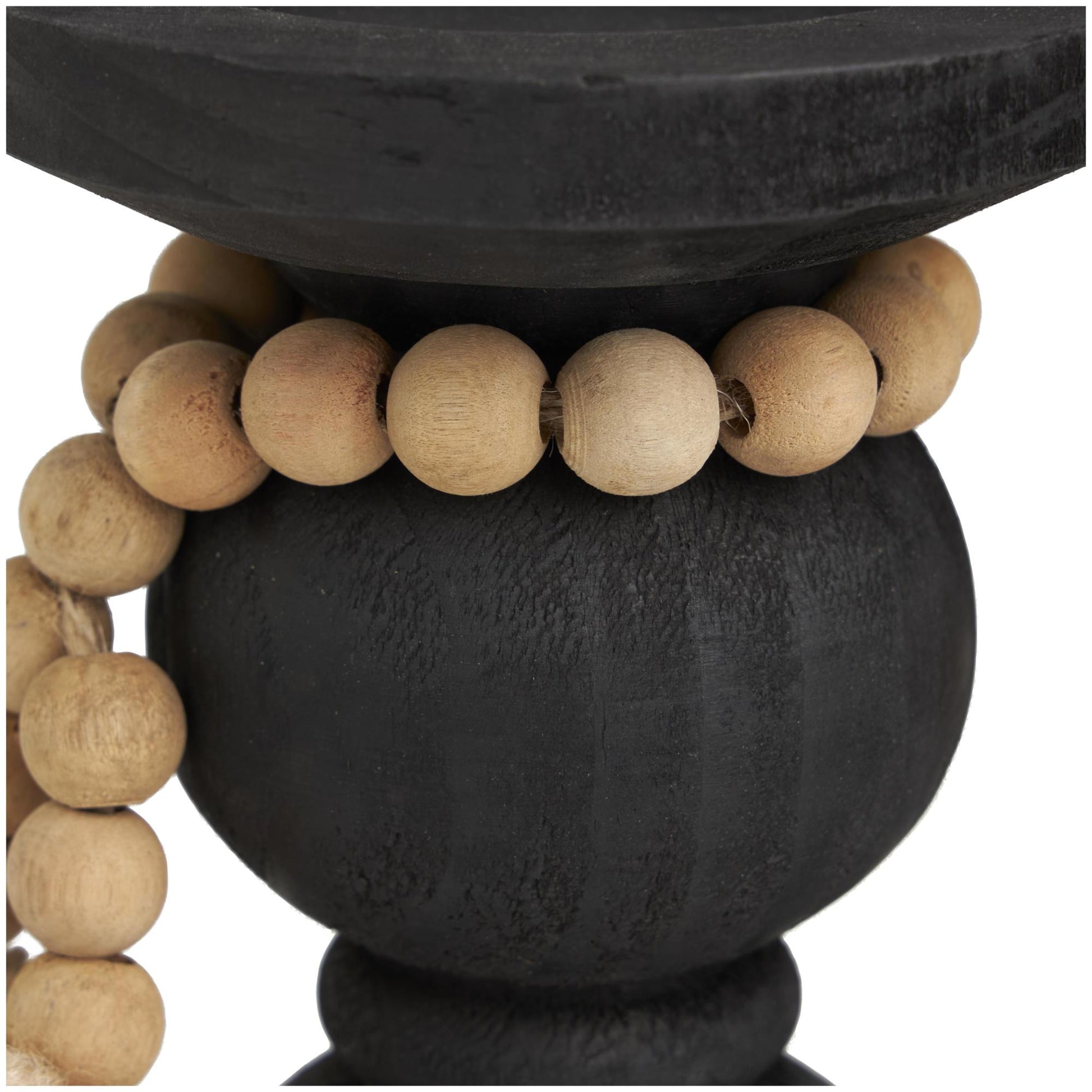 Set of 3 Black Wood Handmade Bubble Inspired Matte Decorative Candle Holder with Beaded Garland Accent