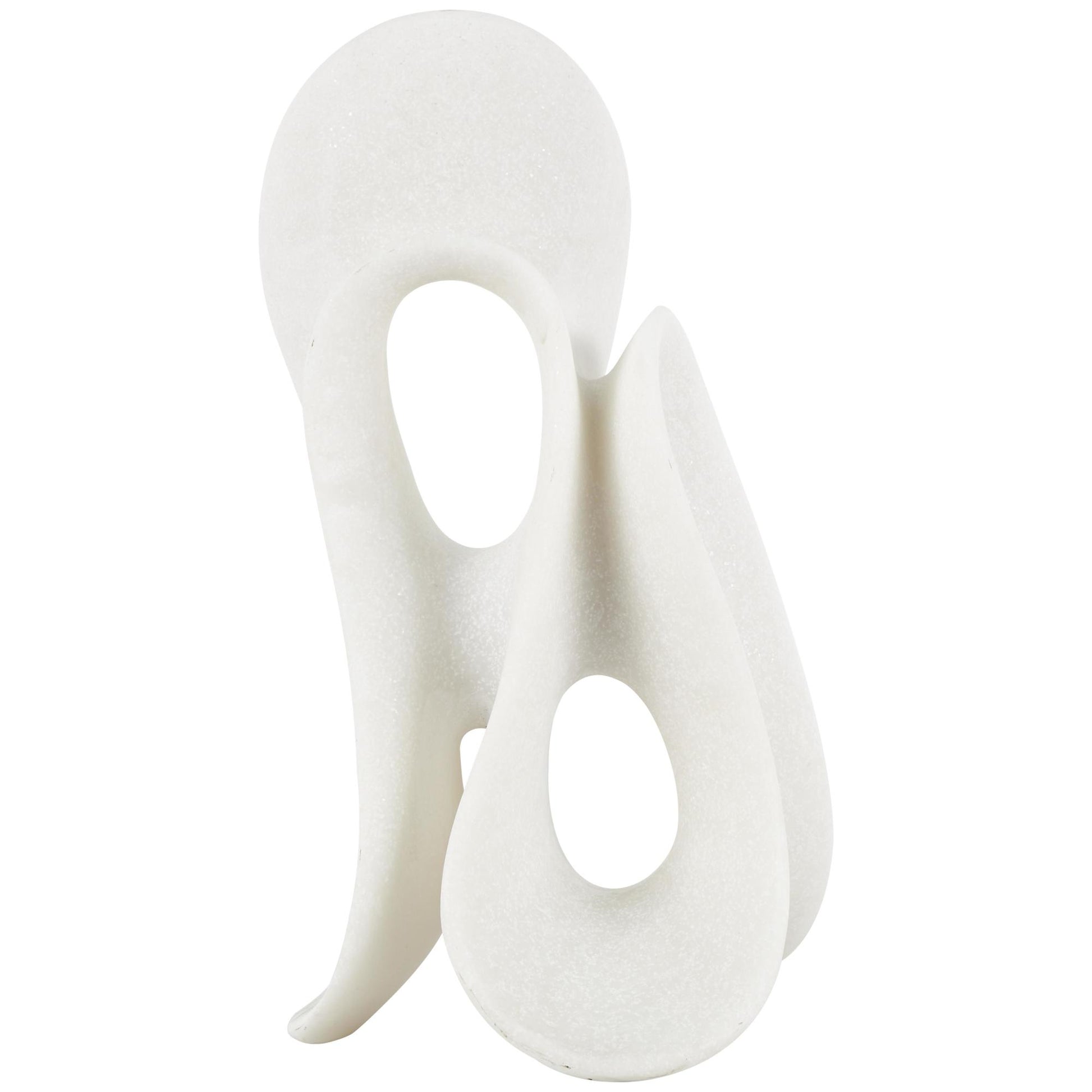 Abstract White Polystone Wavy Shaped Decorative Sculpture with Cutouts and Speckled Texturing