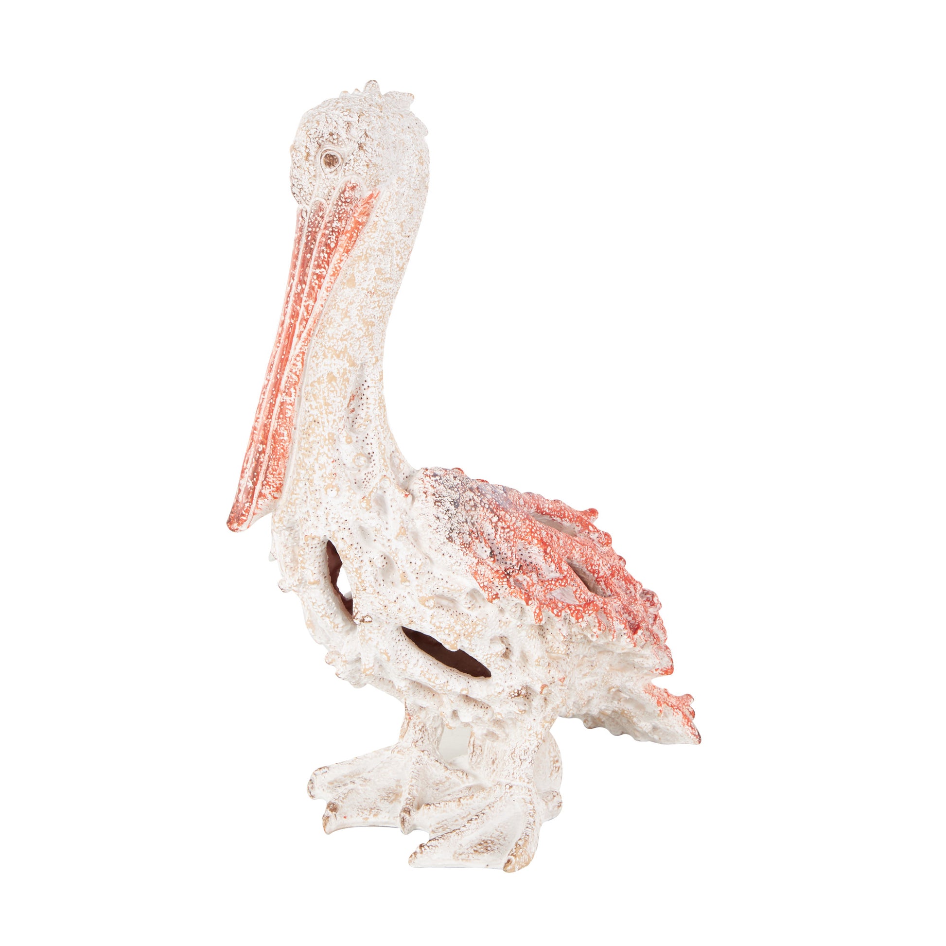 Pelican Polystone Textured Decorative Sculpture with Red Feathers 10" x 6" x 14"