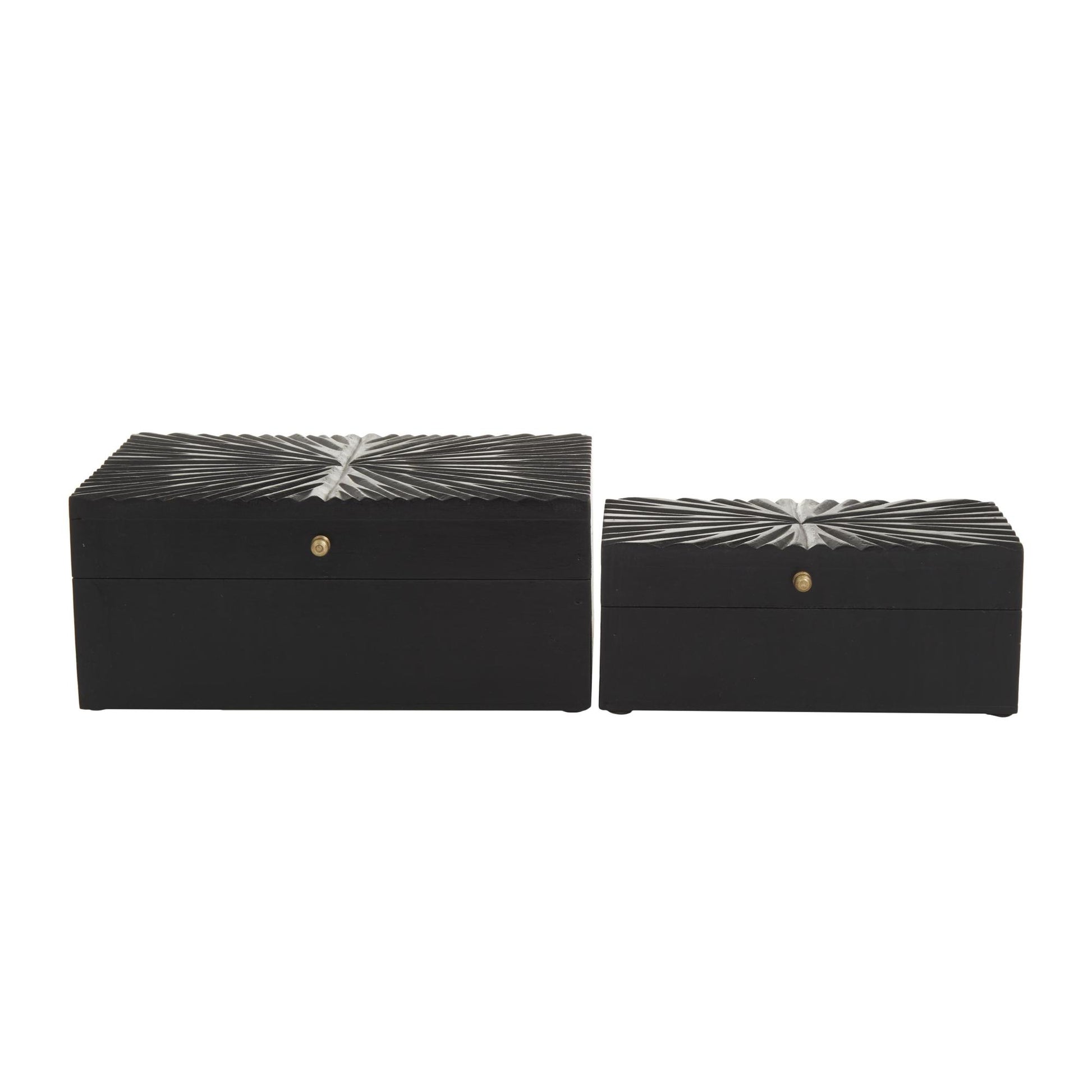 CosmoLiving by Cosmopolitan Set of 2 Starburst Wood Carved Storage Decorative Box with Gold Knobs