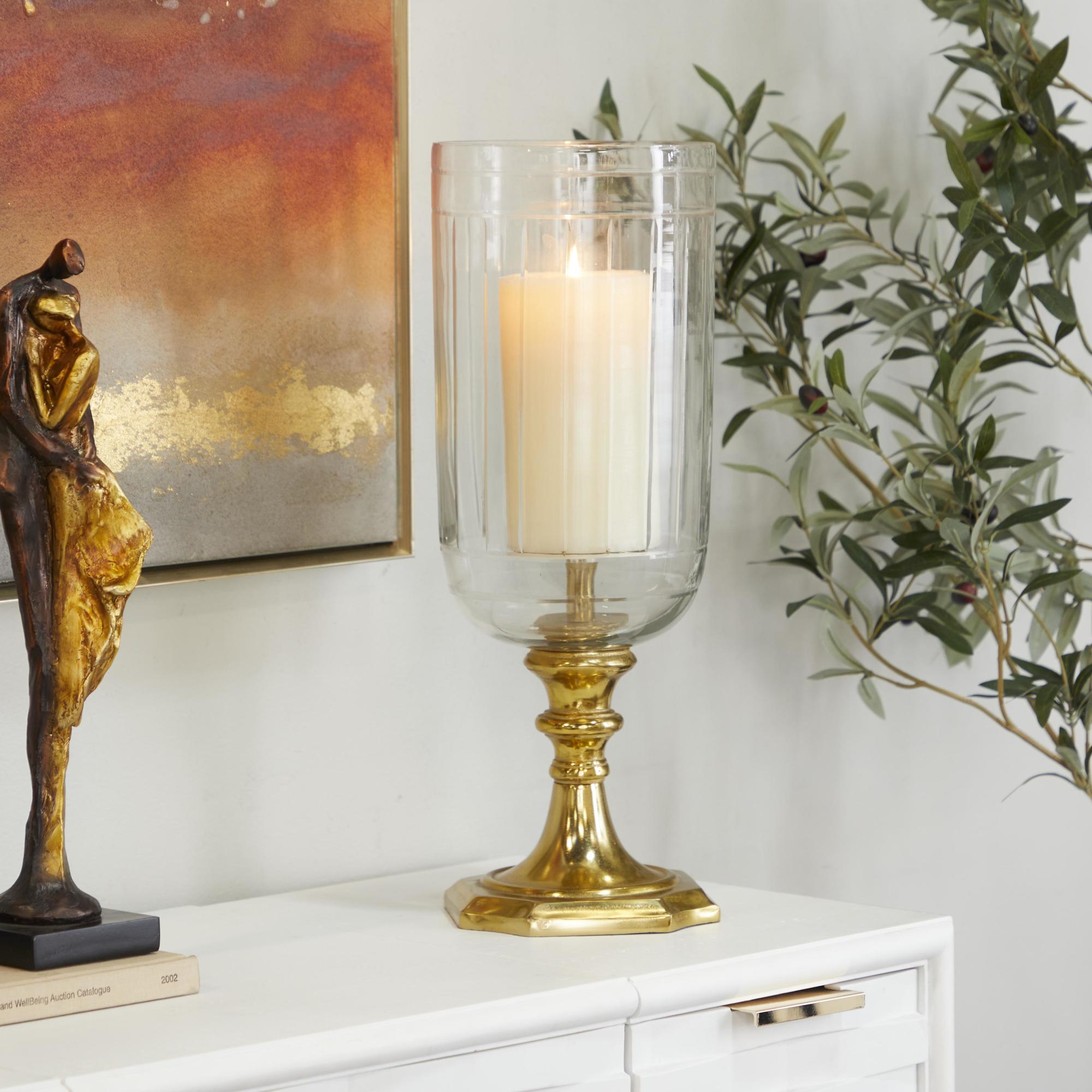 Gold Aluminum Metal Single Candle Room Hurricane Lamp
