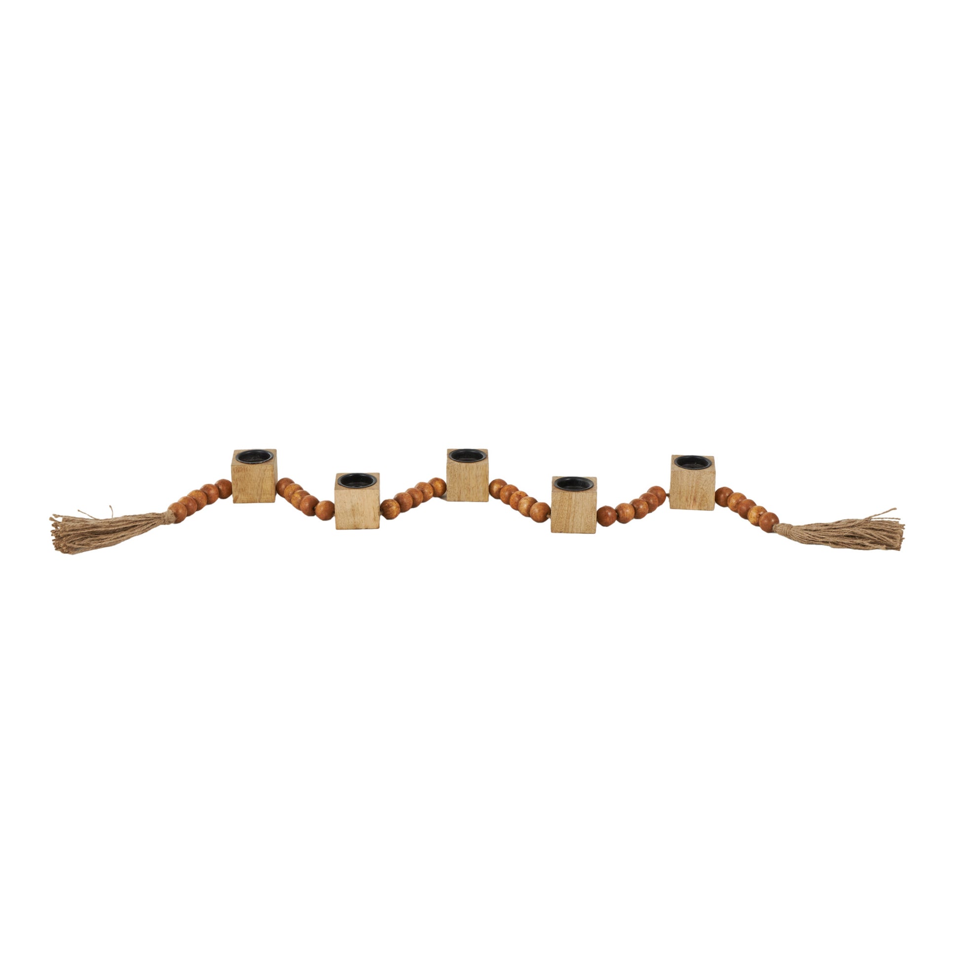 Wood Garland Decorative Candle Holder with Brown Tassel