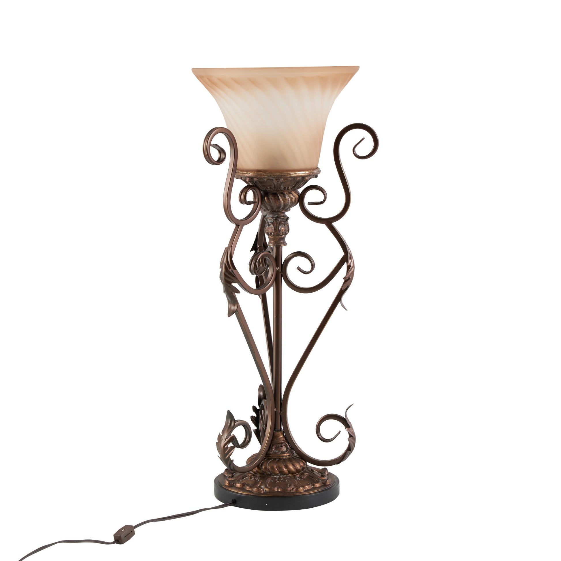 Set of 2 Scroll Brown Metal Antique Style Room Uplight