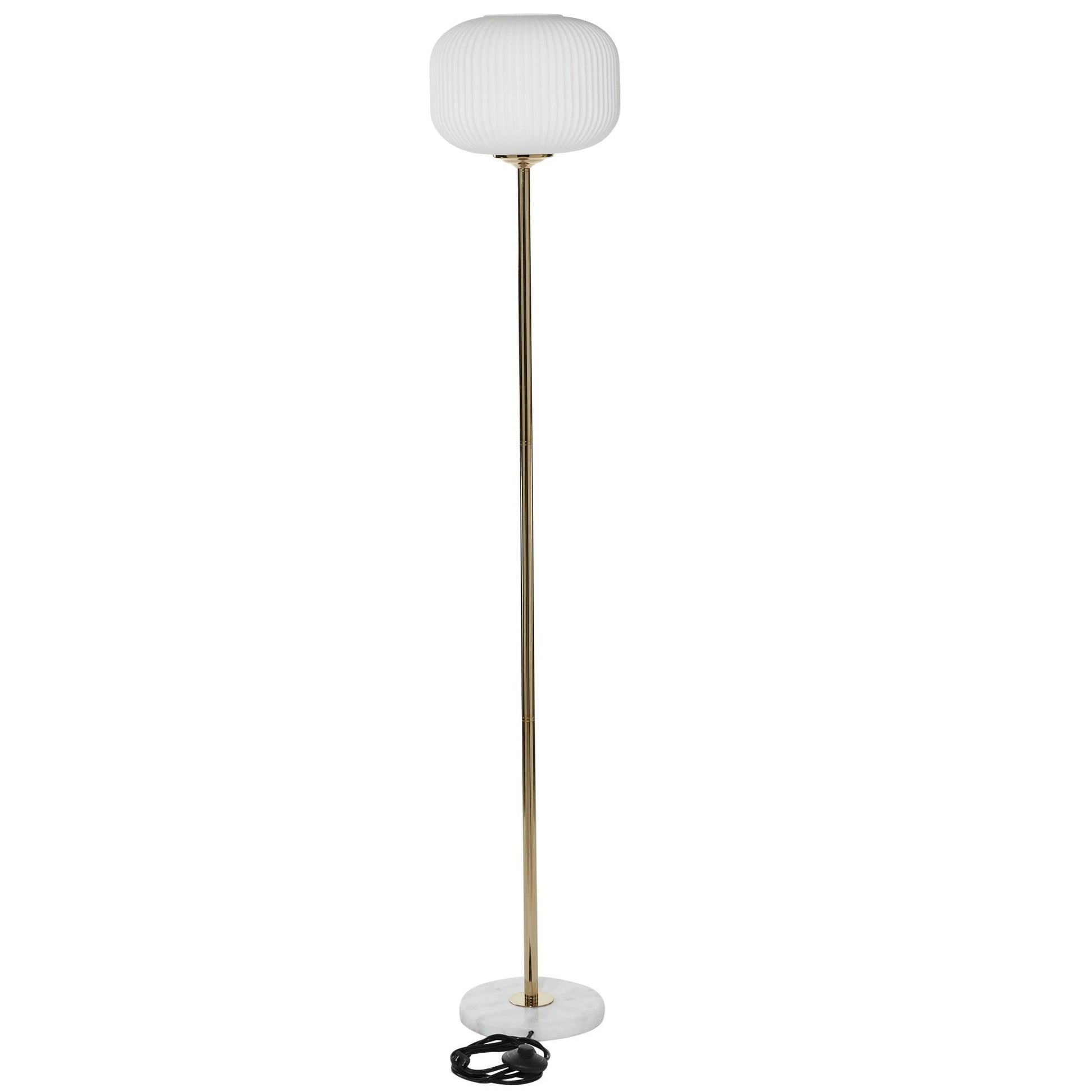CosmoLiving by Cosmopolitan Gold Metal Room Floor Lamp with White Round Ribbed Shade