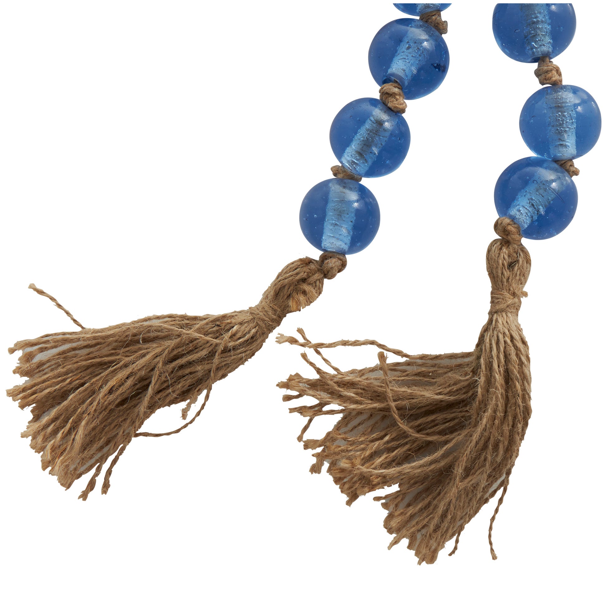 Glass Handmade Round Beaded Garland with Tassel with Knotted Brown Jute
