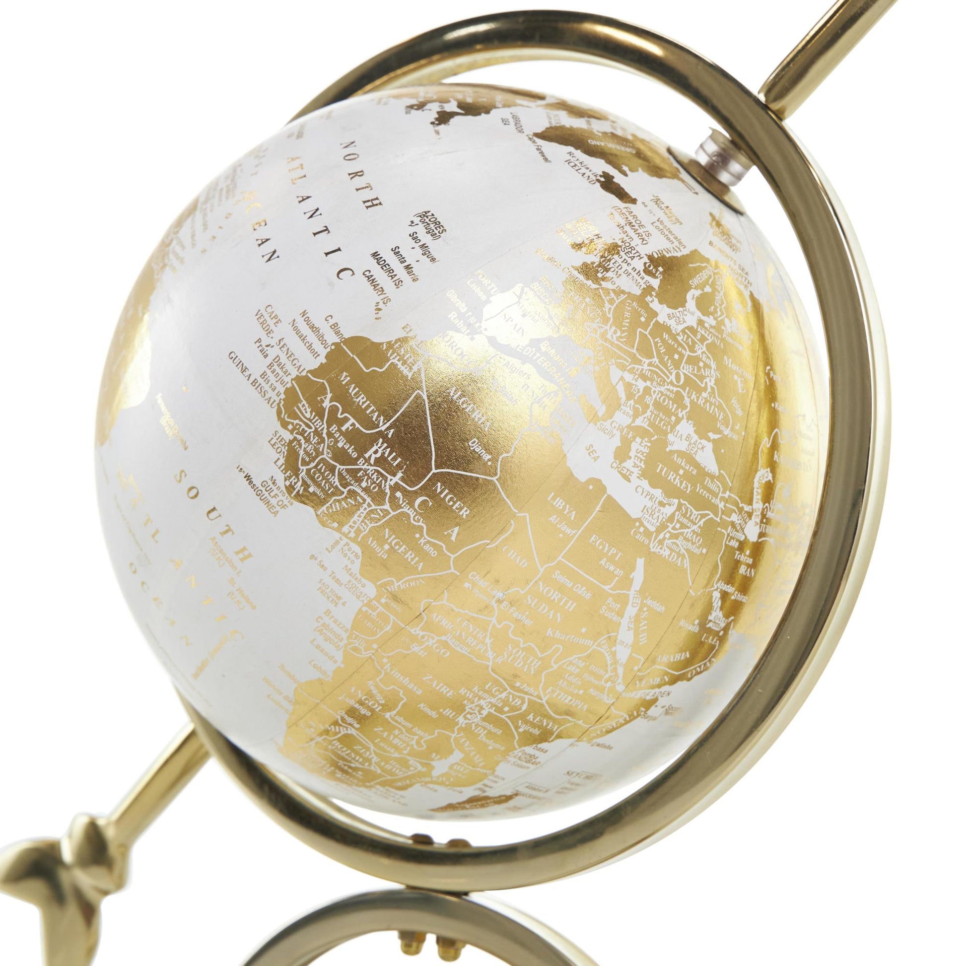 Armillary Gold Aluminum Metal Educational/Geographic Earth Globe with White Center