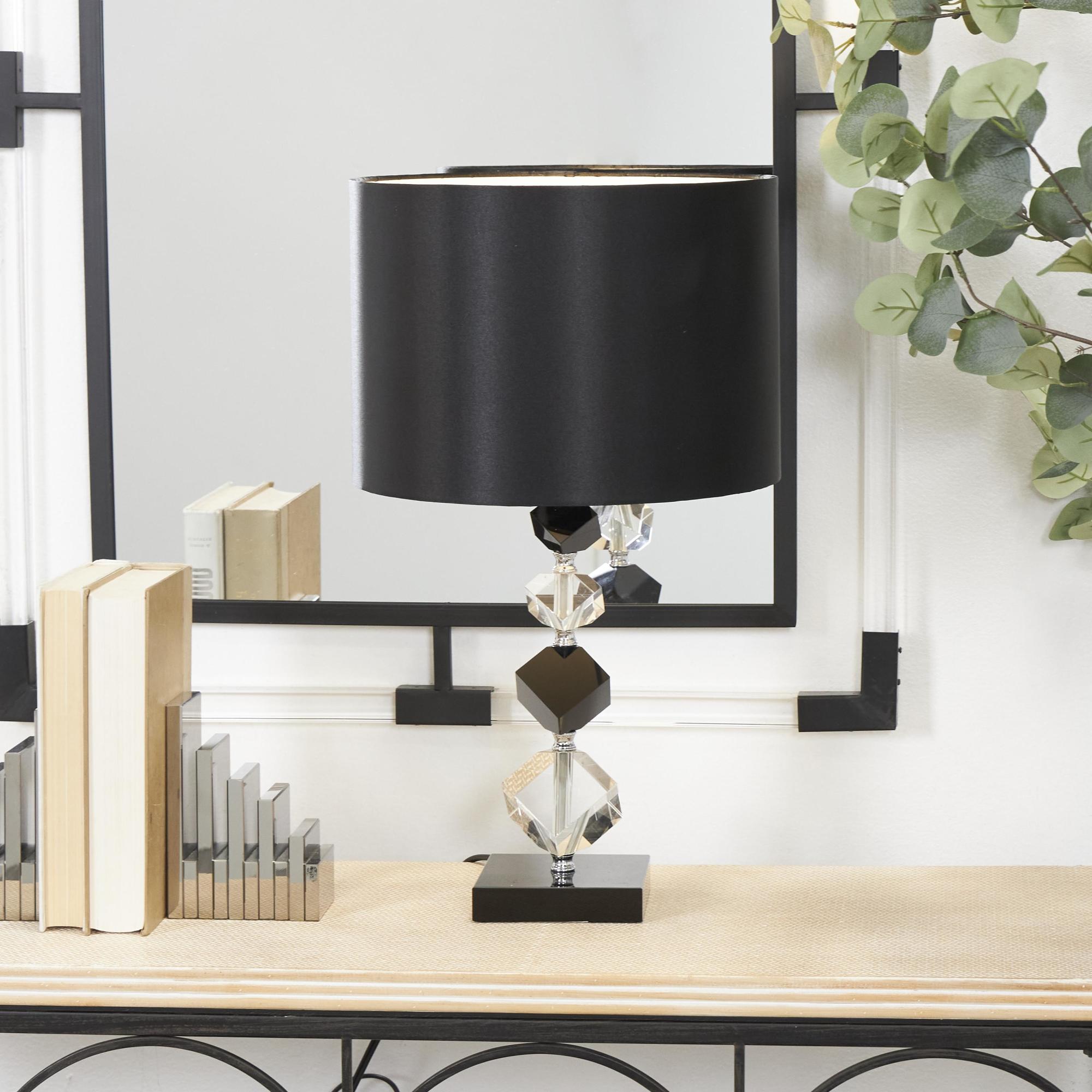 Crystal Geometric Diamond Inspired Room Table Lamp with Black Crystal Base 13" x 8" x 23"