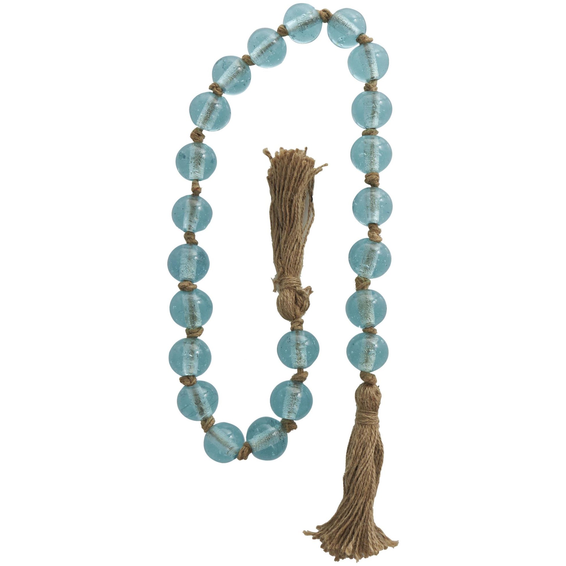 Glass Handmade Round Beaded Garland with Tassel with Knotted Brown Jute