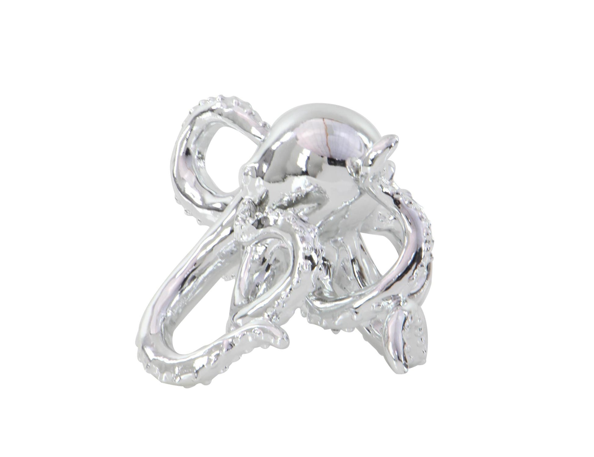 Octopus Silver Polystone Decorative Sculpture with Long Tentacles and Suctions Detailing