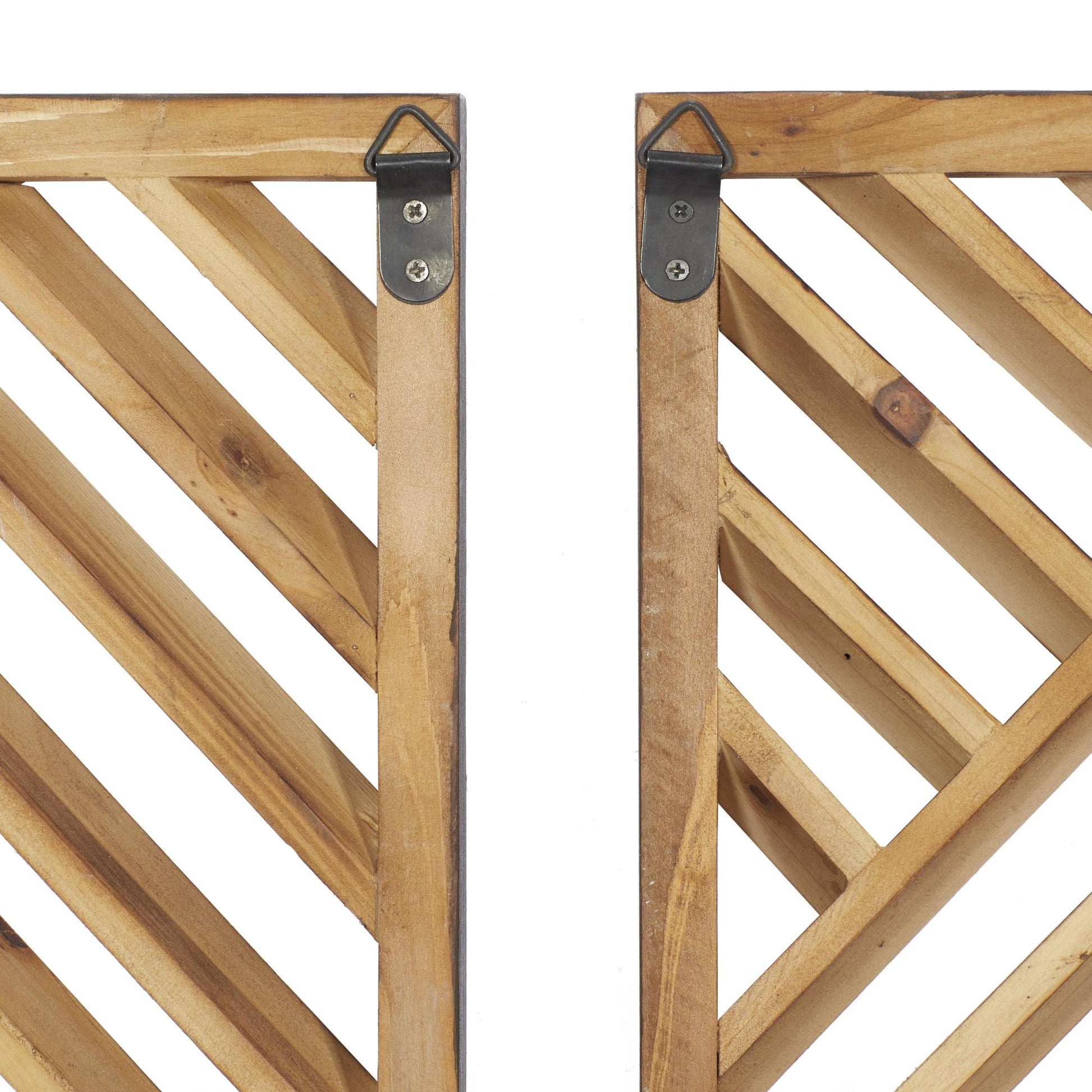 Set of 3 Geometric Brown Wood Slatted Wood Design Home Wall Decor