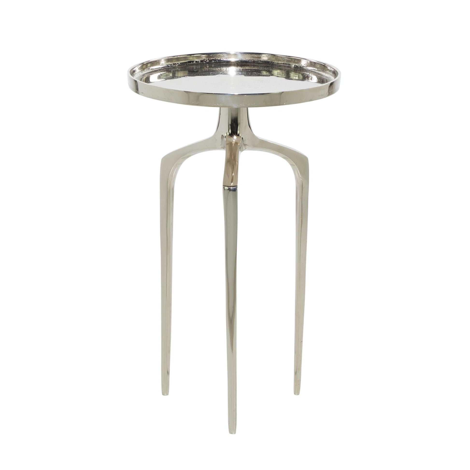 Aluminum Metal Tray Inspired Top Side End Accent Table with 3 Tripod Legs