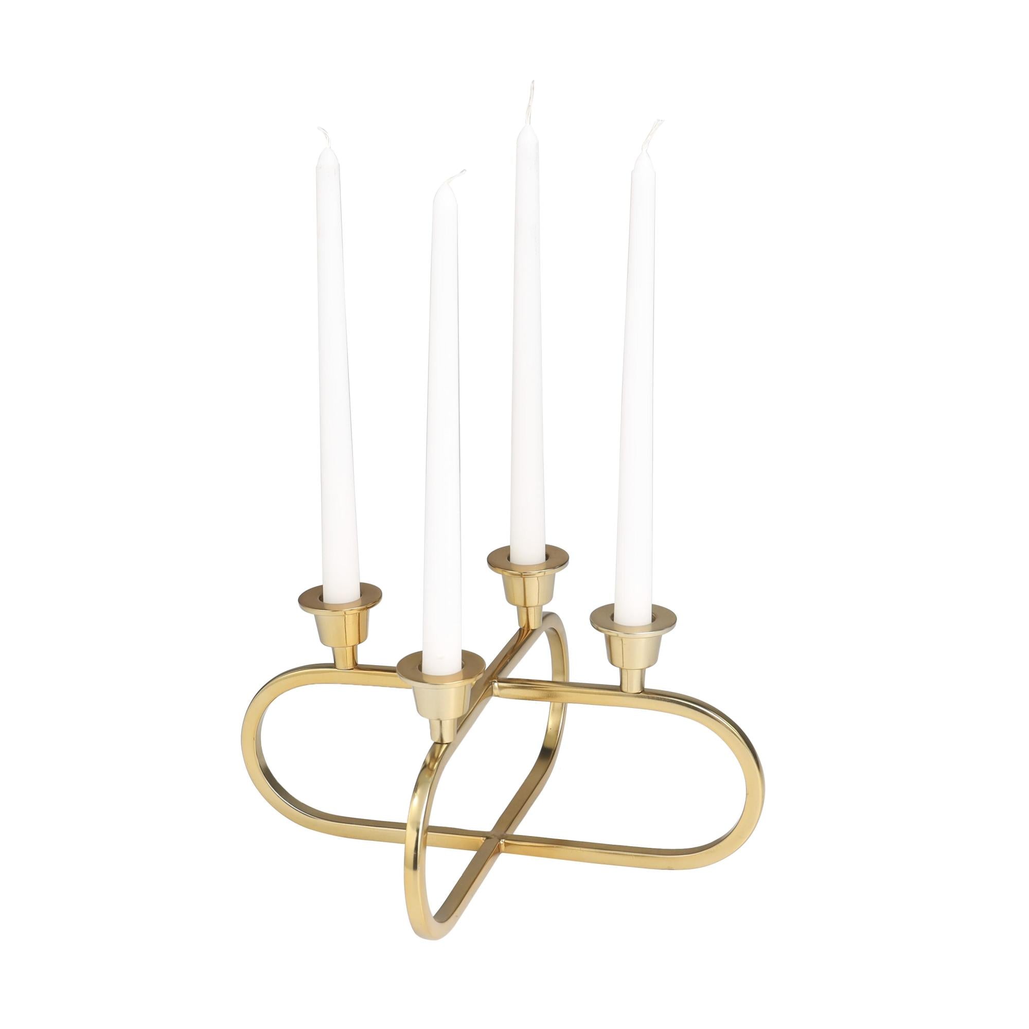 CosmoLiving by Cosmopolitan Geometric Gold Stainless Steel Metal Overlapping Oval Decorative Candelabra