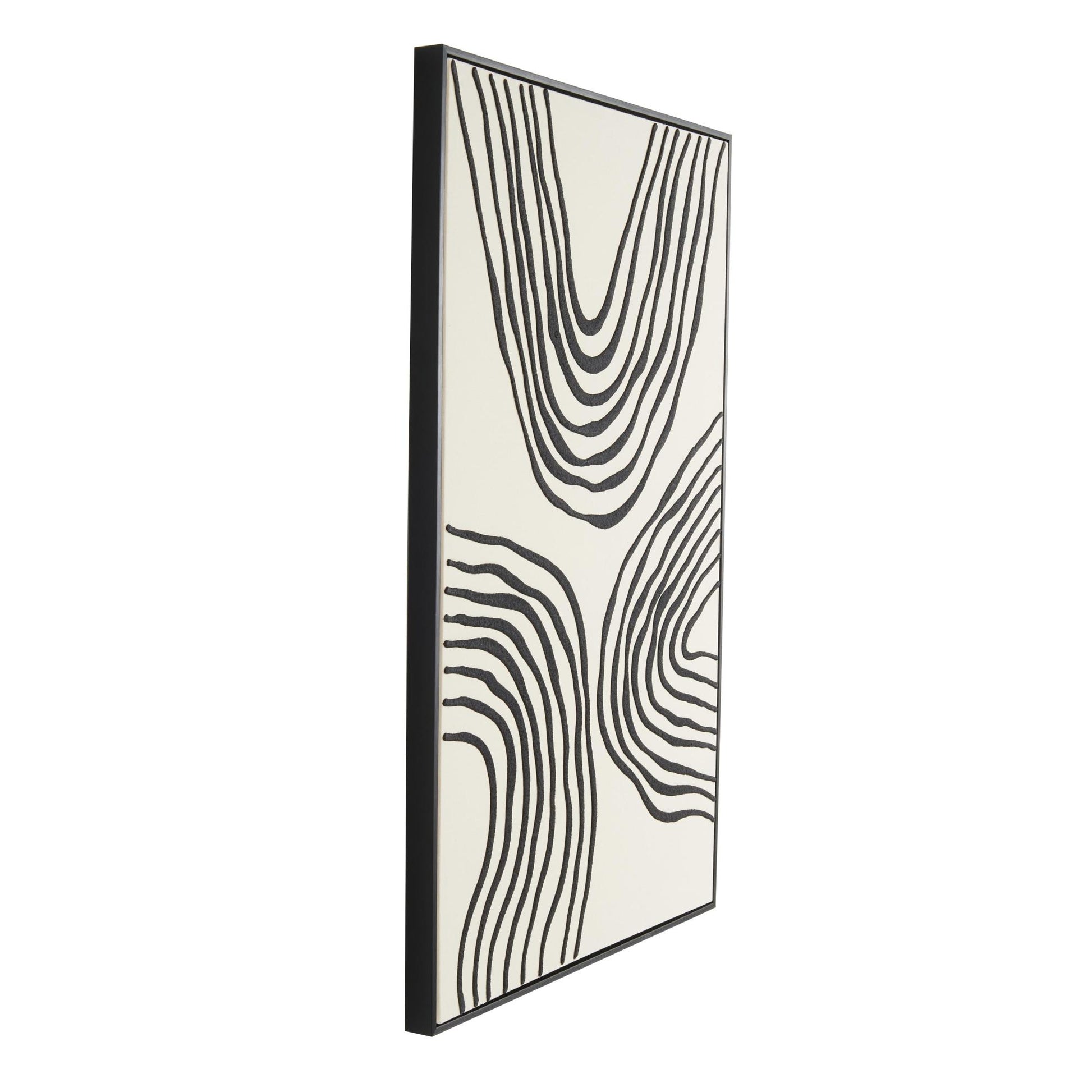 Abstract Black Wooden Wavy Line Living Room Framed Wall Art with Black Wooden Frame