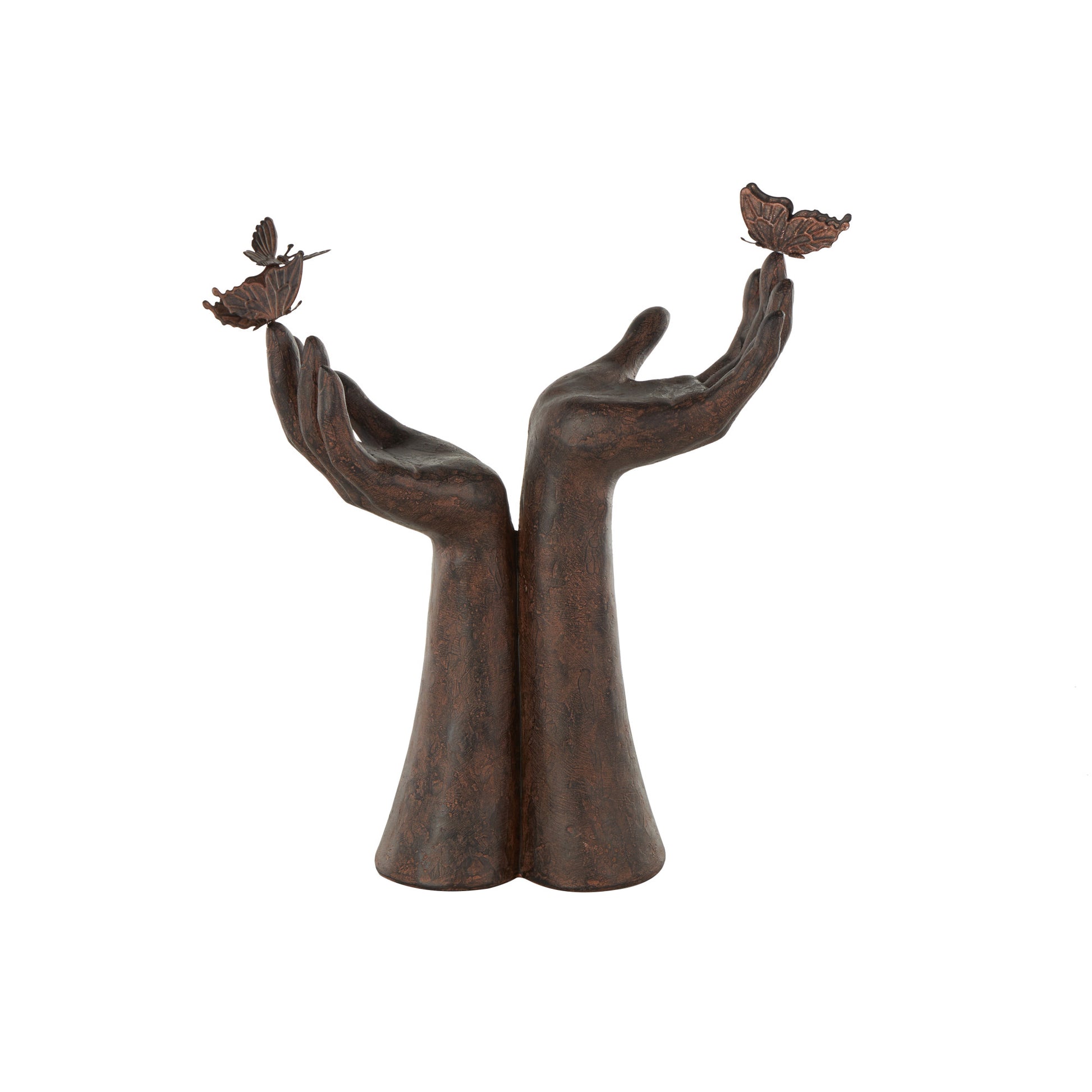 Hands Dark Brown Polystone Raised Decorative Sculpture with Butterfly Accents