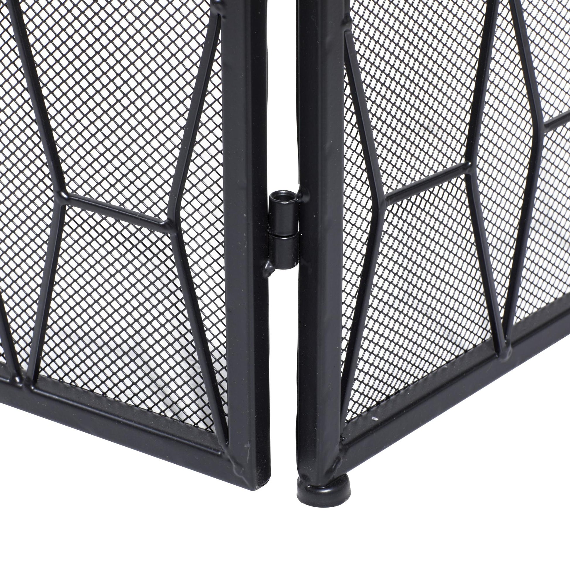 Geometric Black Metal Foldable 3 Panel Living Room Fireplace Screen with Mesh Netting