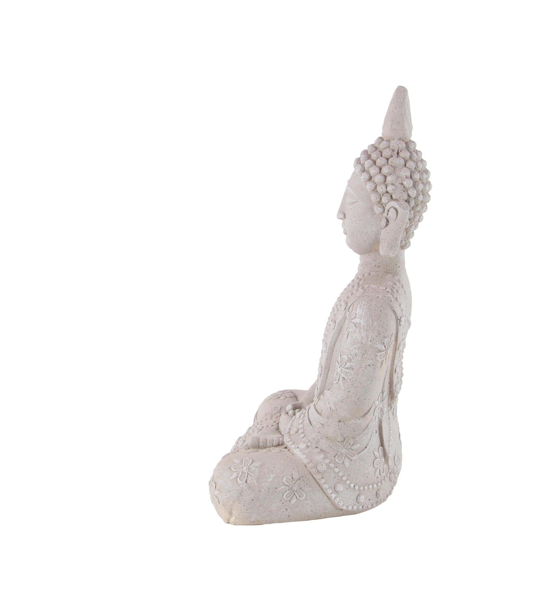 Buddha Gray Magnesium Oxide Indoor Outdoor Meditating Decorative Garden Sculpture with Floral Carvings
