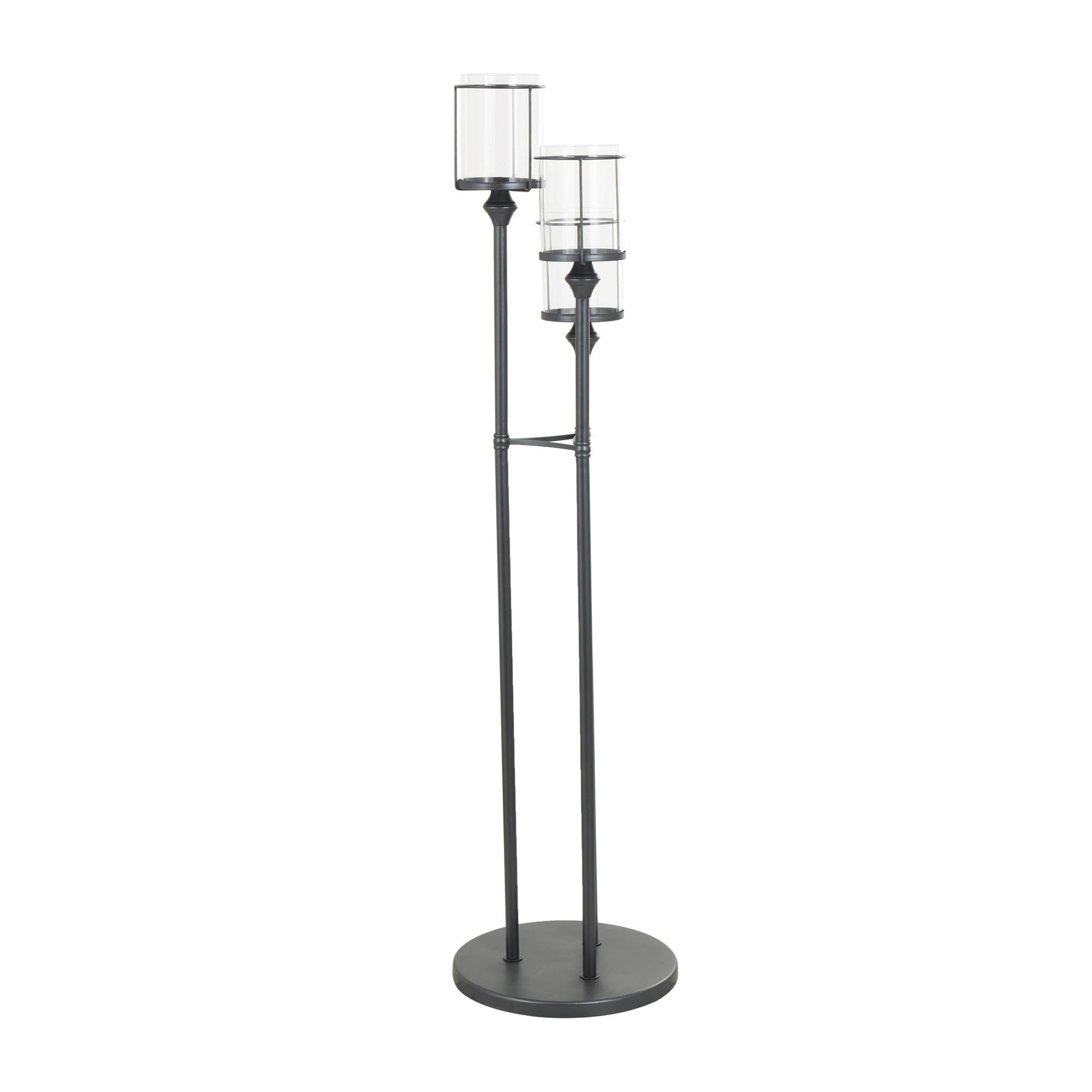 Black Metal Tall Floor Room Hurricane Lamp with 3 Posts and Round Base
