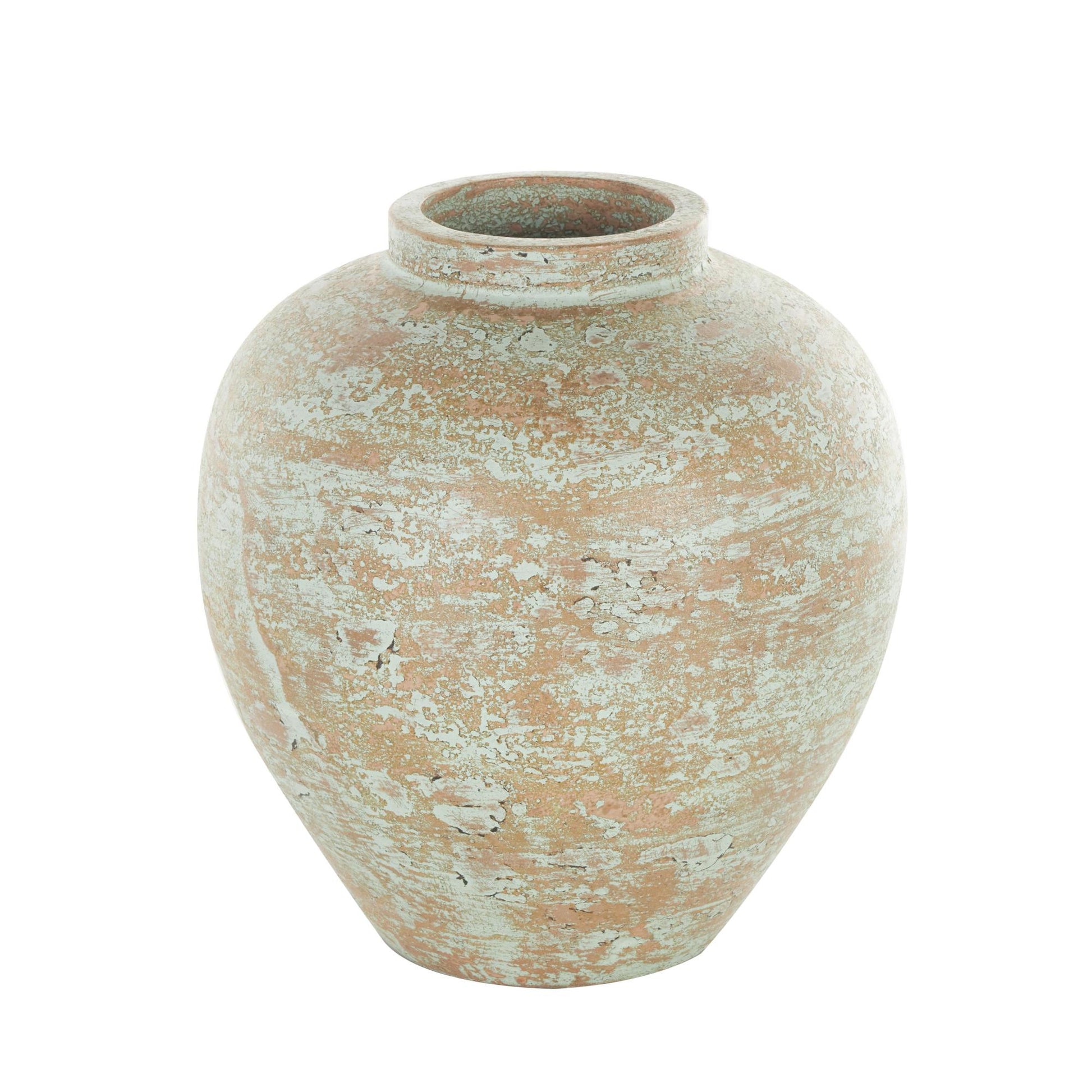 Brown Ceramic Antique Style Textured Patina Decorative Vase