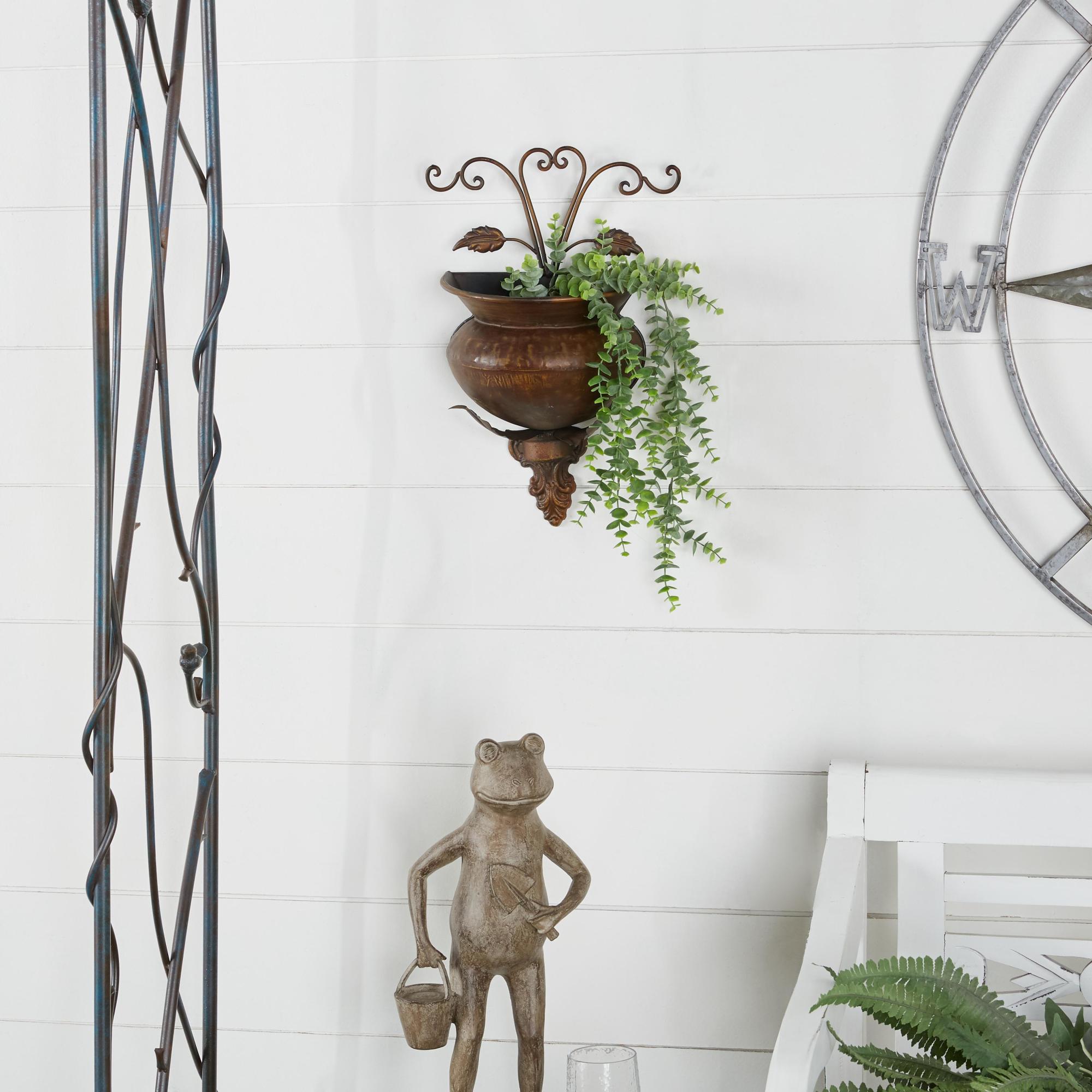 Scroll Brown Metal Indoor Outdoor Wall Planter