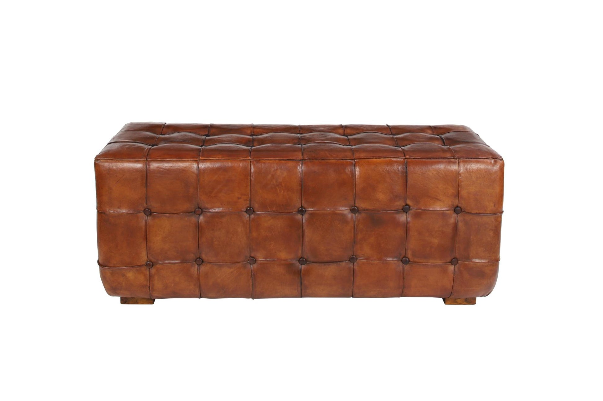 Leather Tufted Upholstered Home Bench with Block Feet