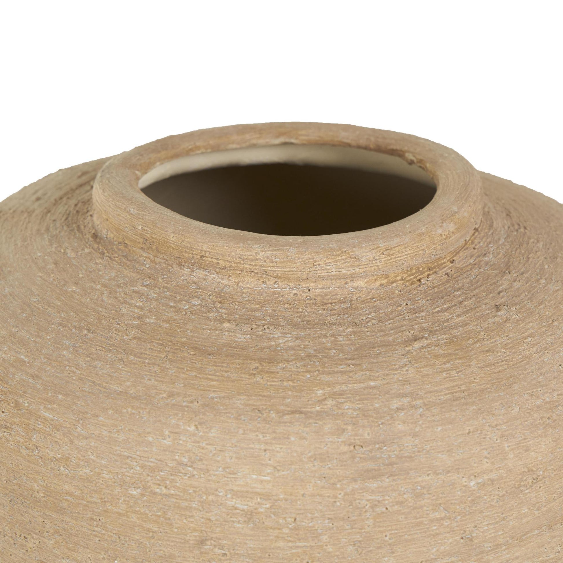 Beige Ceramic Wide Textured Decorative Vase