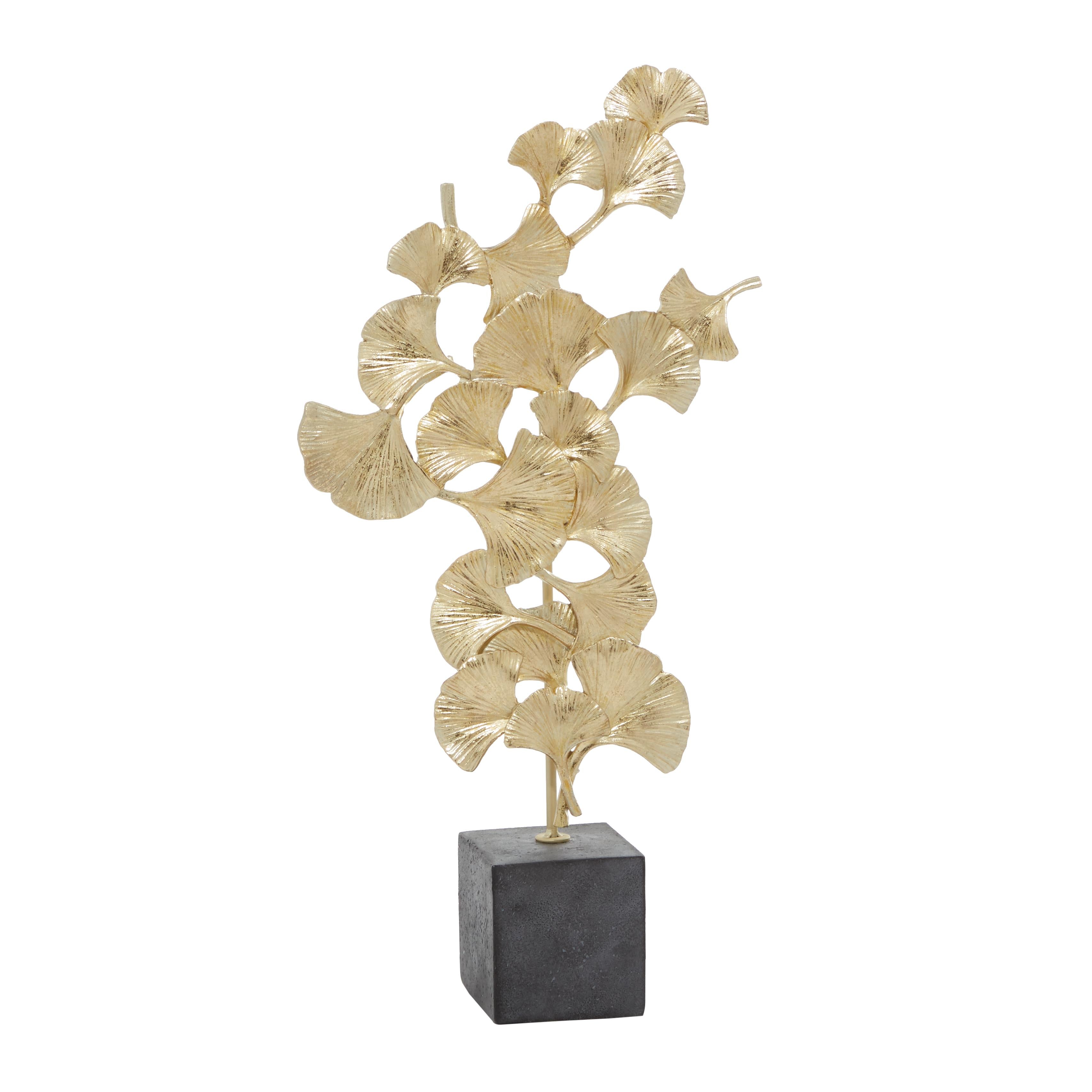 Floral Polystone Handmade Decorative Sculpture with Black Block Base