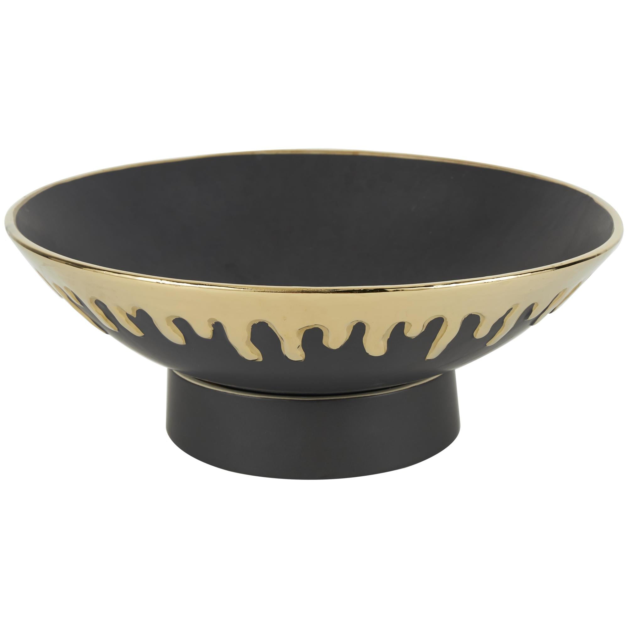 CosmoLiving by Cosmopolitan Abstract Ceramic Large Decorative Bowl with Abstract Gold Melting Drips