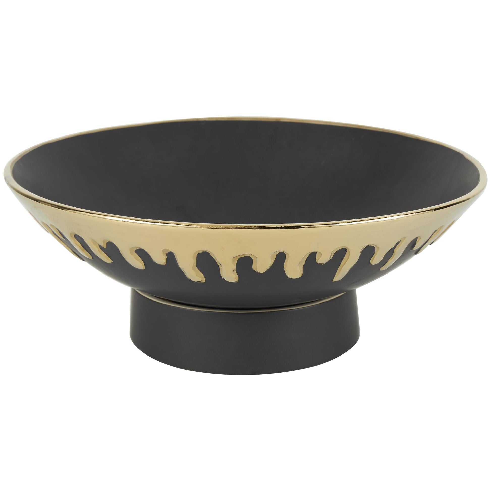 CosmoLiving by Cosmopolitan Abstract Ceramic Large Decorative Bowl with Abstract Gold Melting Drips