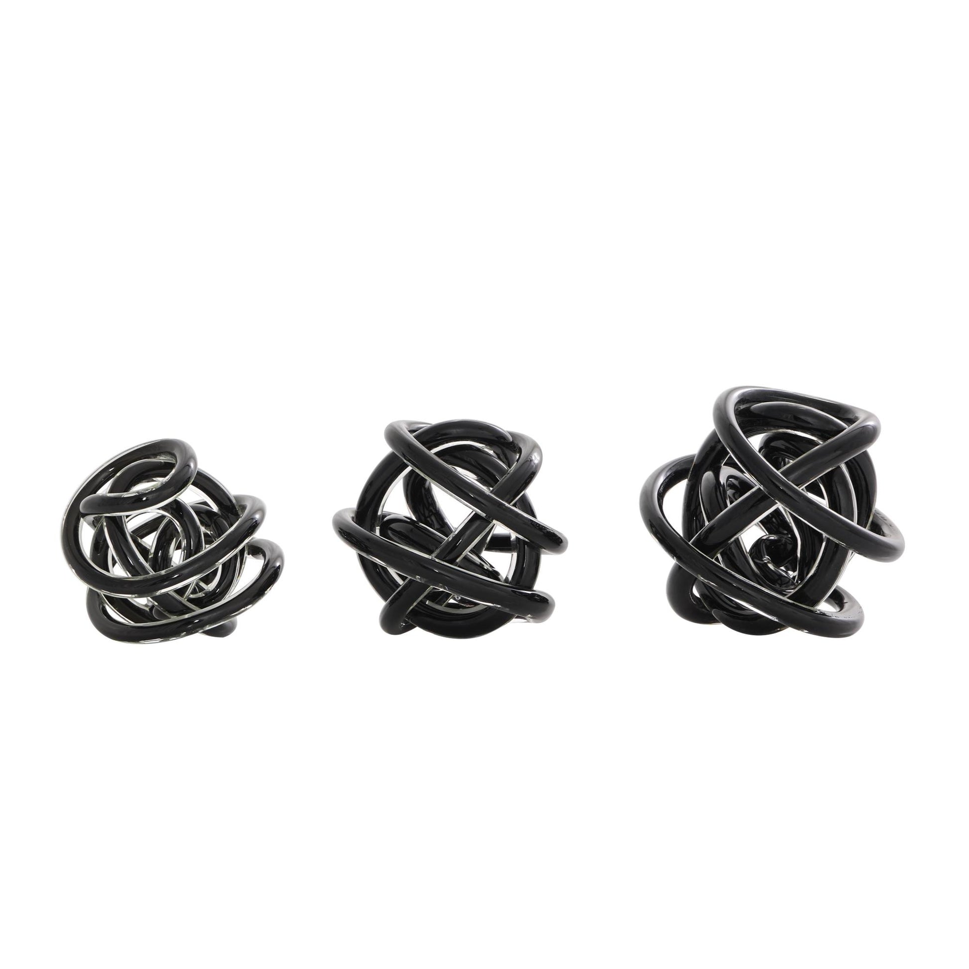 Set of 3 Knot Glass Handmade Knotted Ball Decorative Sculpture