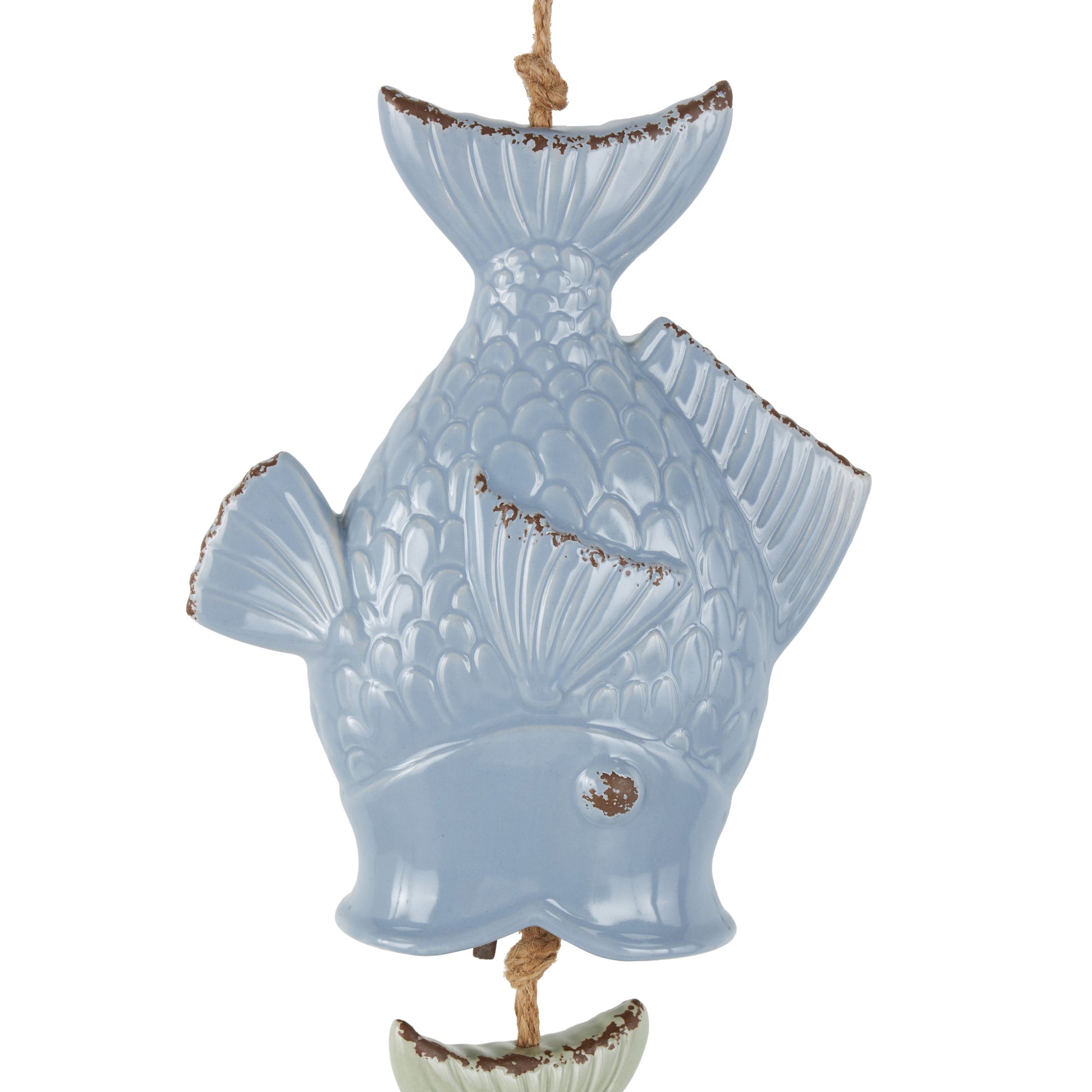 Fish Multi Colored Ceramic Indoor Outdoor Windchime with Brown Rope