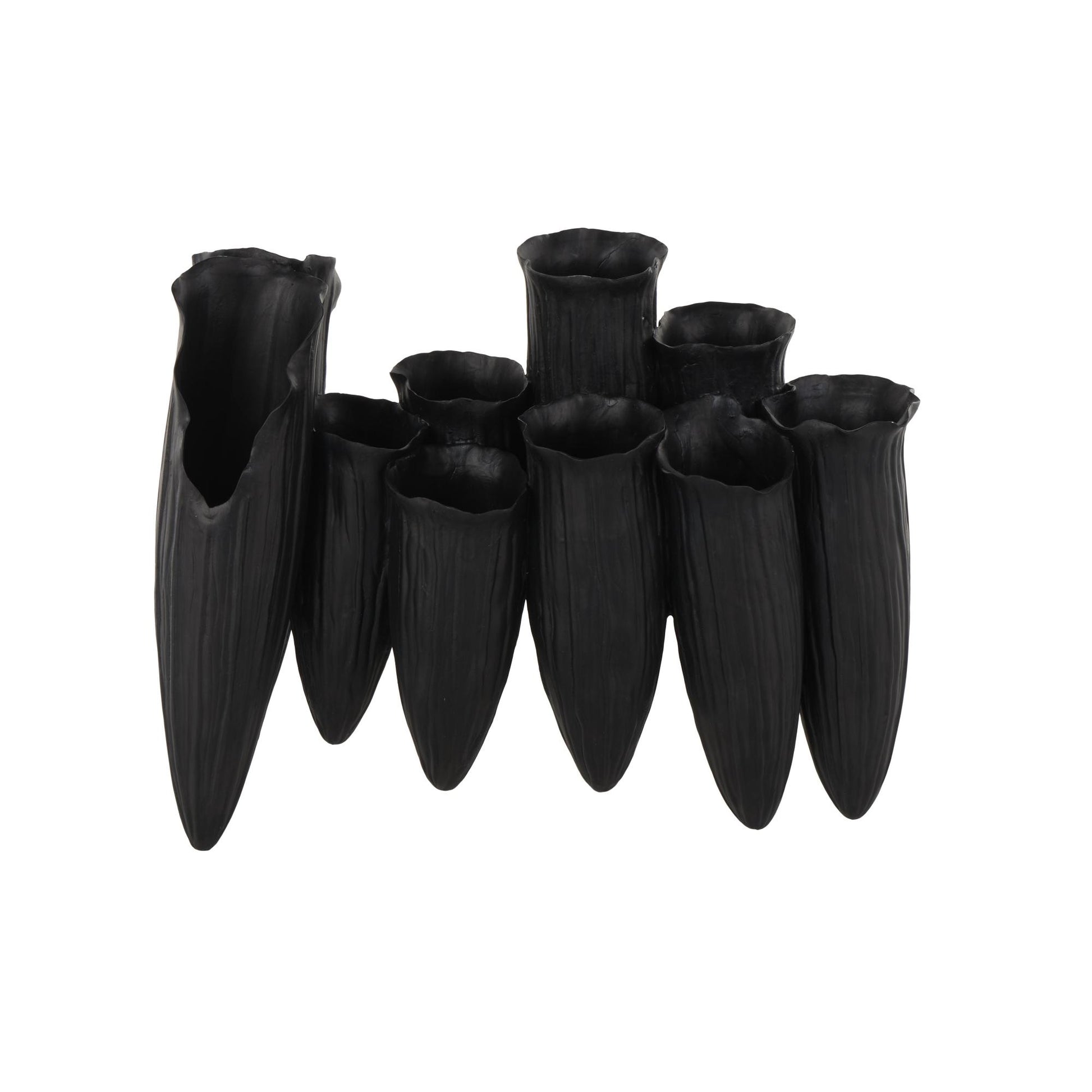 Abstract Ceramic Floral Inspired Decorative Vase with Linear Grooves and 10 Openings
