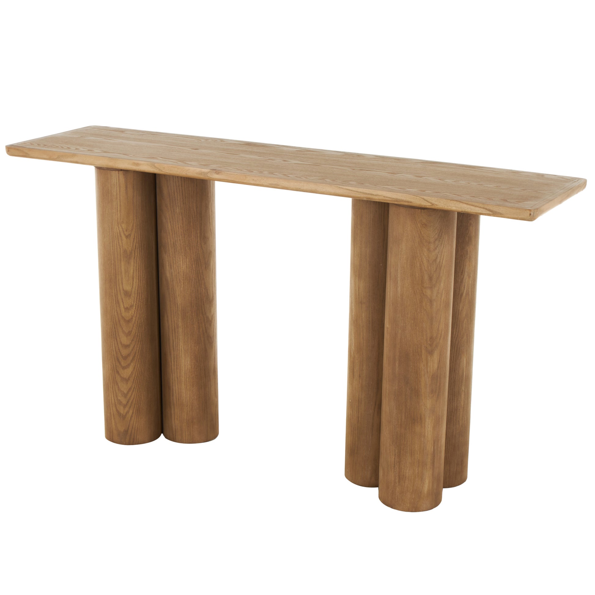 Brown Wood Handmade Rectangular Living Room Console Table with Pillar Legs