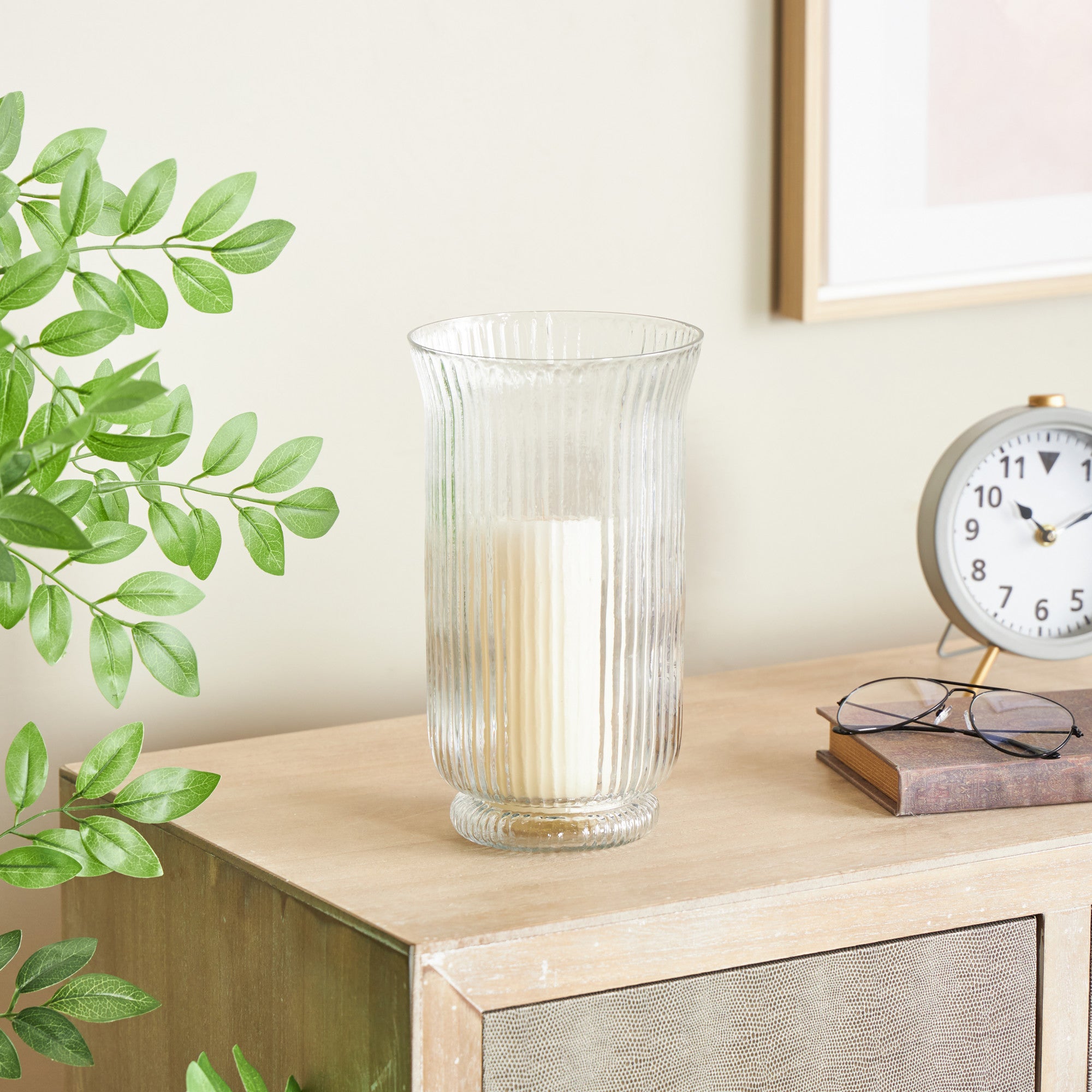 Clear Glass Ribbed Fluted Decorative Candle Holder
