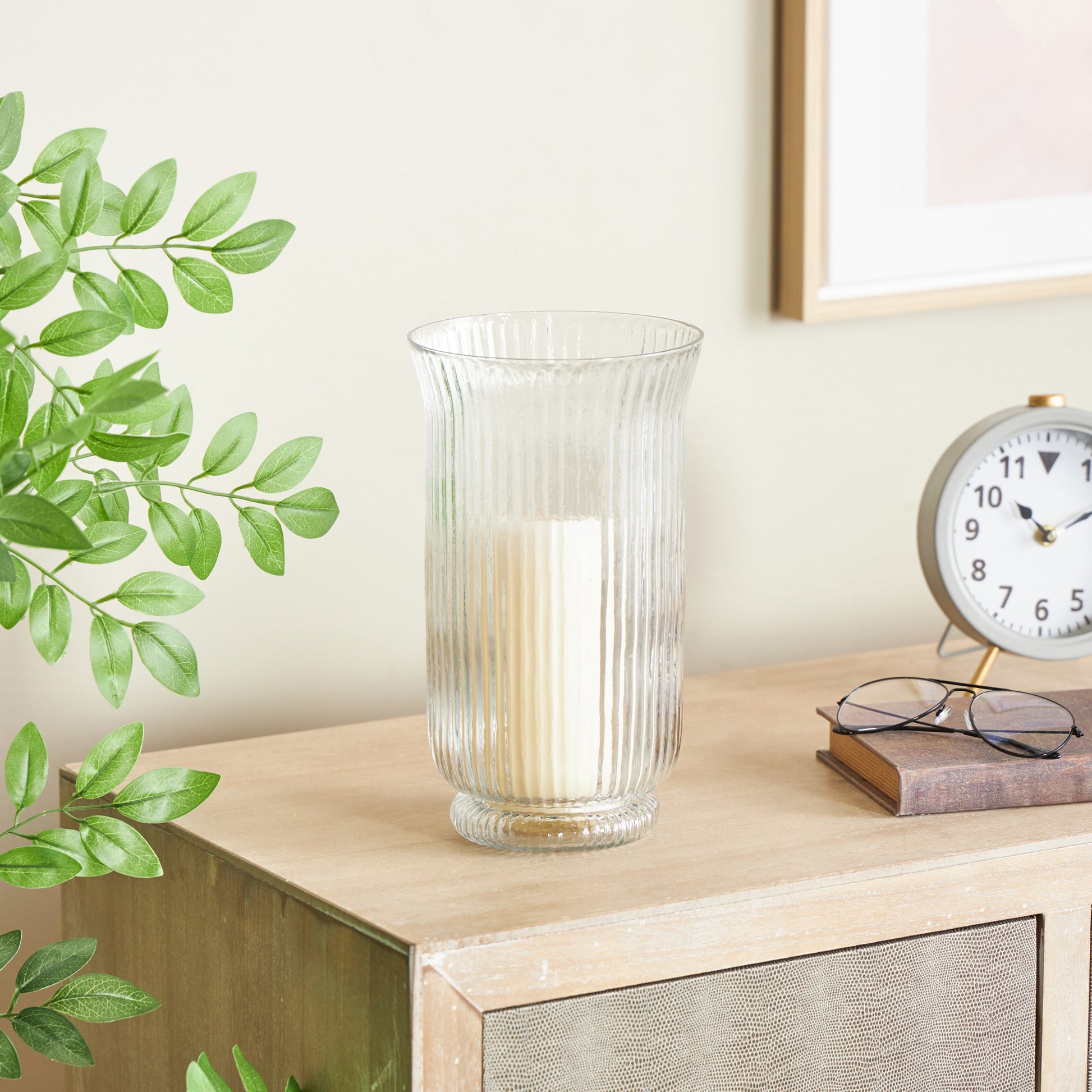 Clear Glass Ribbed Fluted Decorative Candle Holder