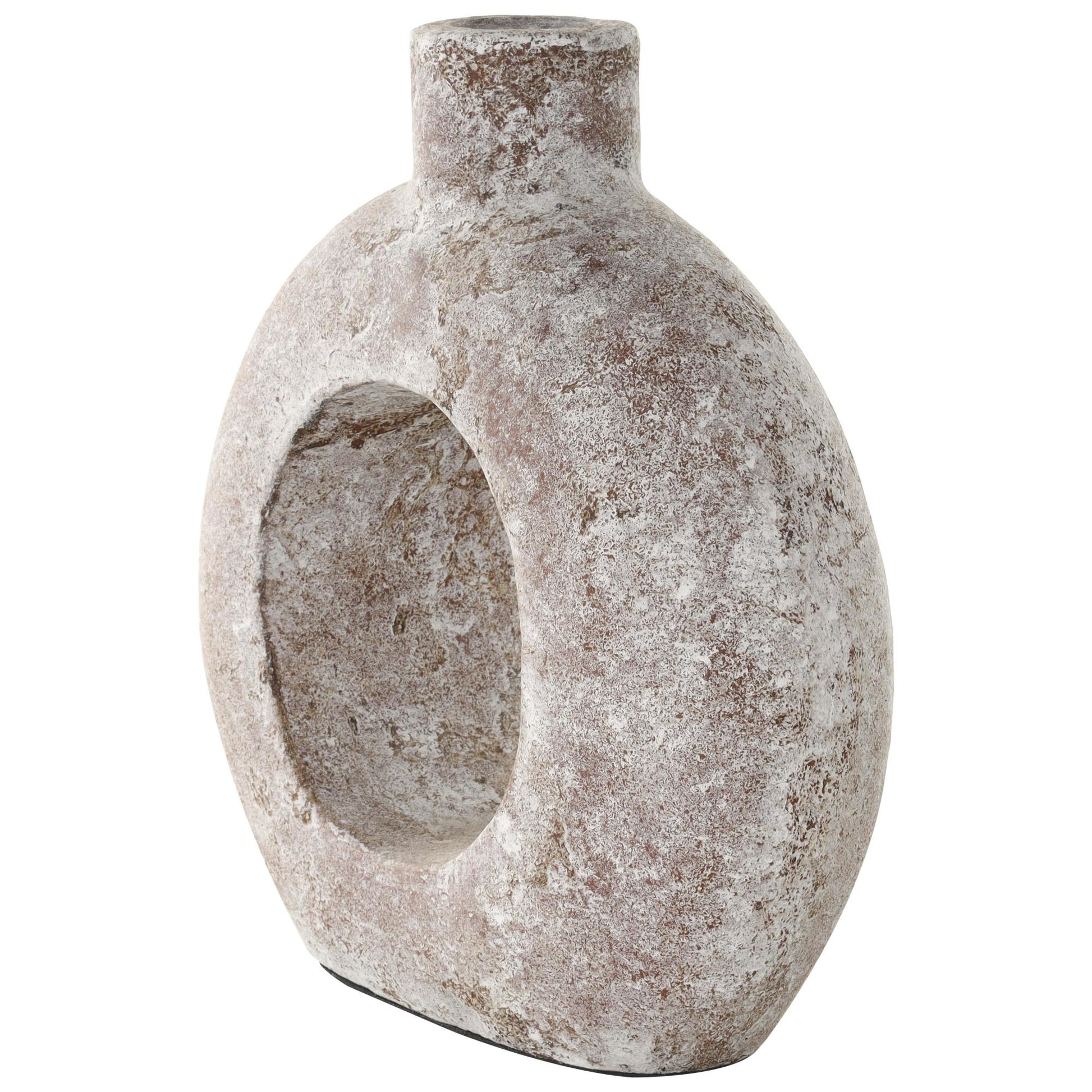 Cream Ceramic Antique Style Textured Circle Donut Decorative Vase