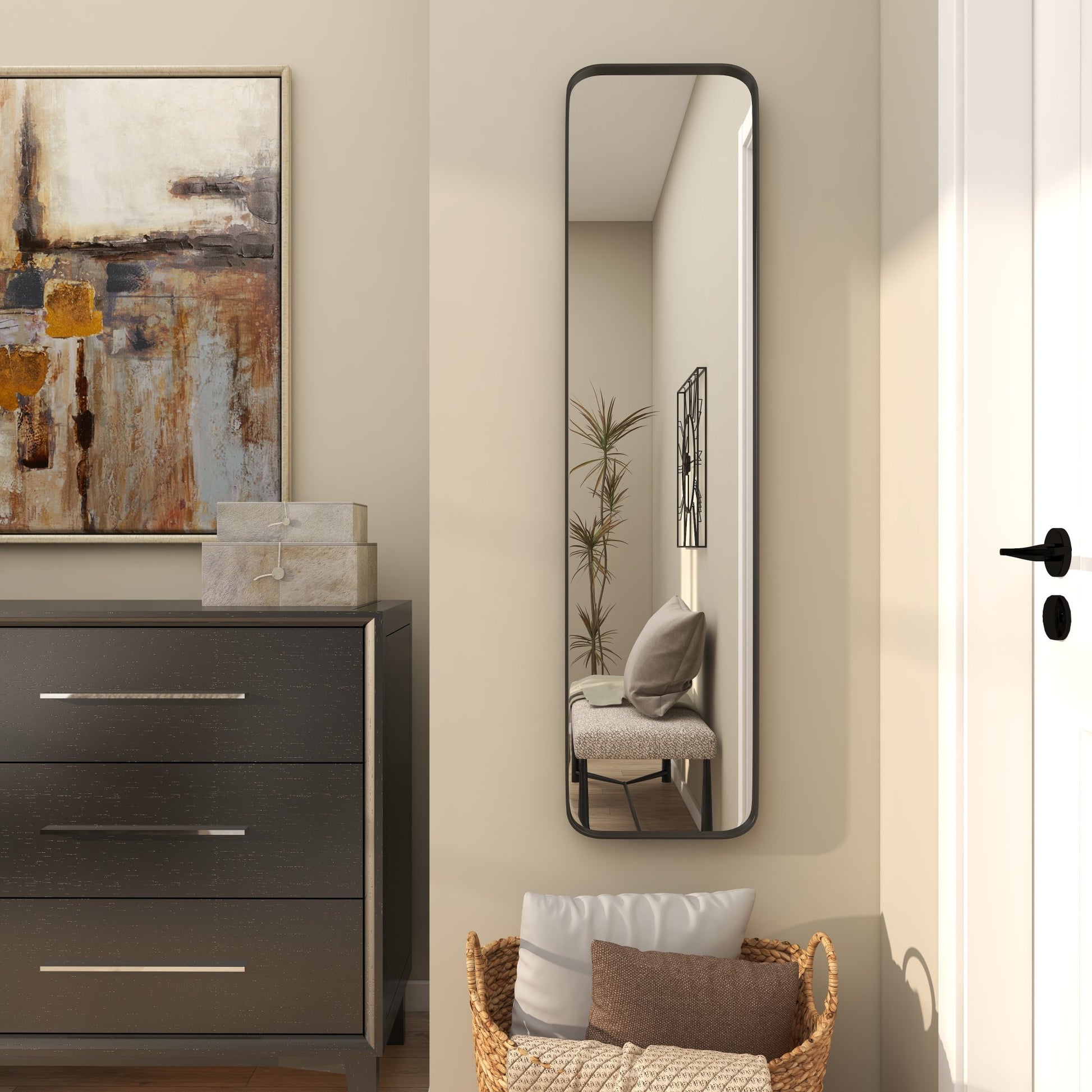 Metal Minimalistic Room Wall Mirror with Thin Frame 12" x 2" x 48"