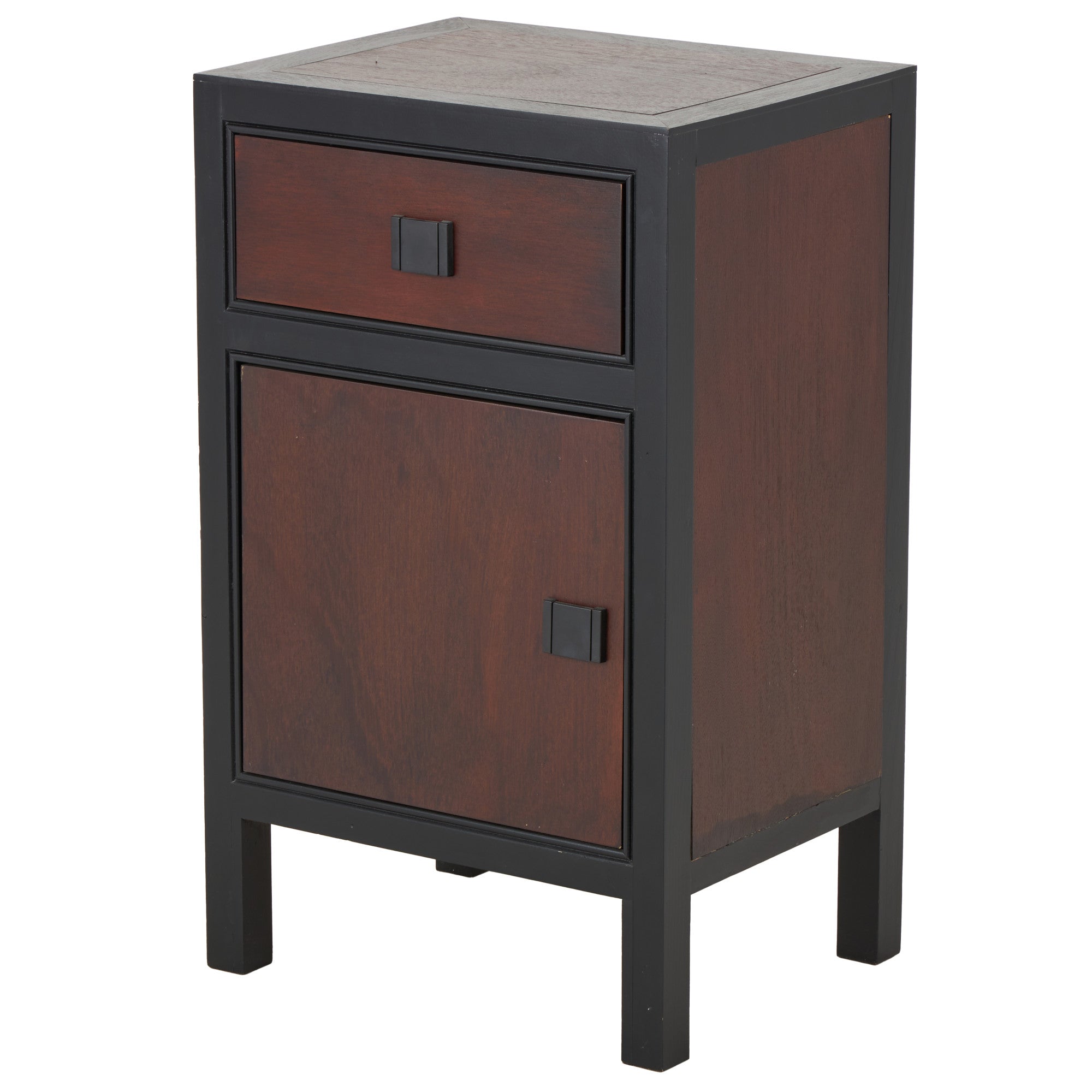 Dark Brown Wood Square 1 Door and 1 Drawer Room Cabinet with Black Frame